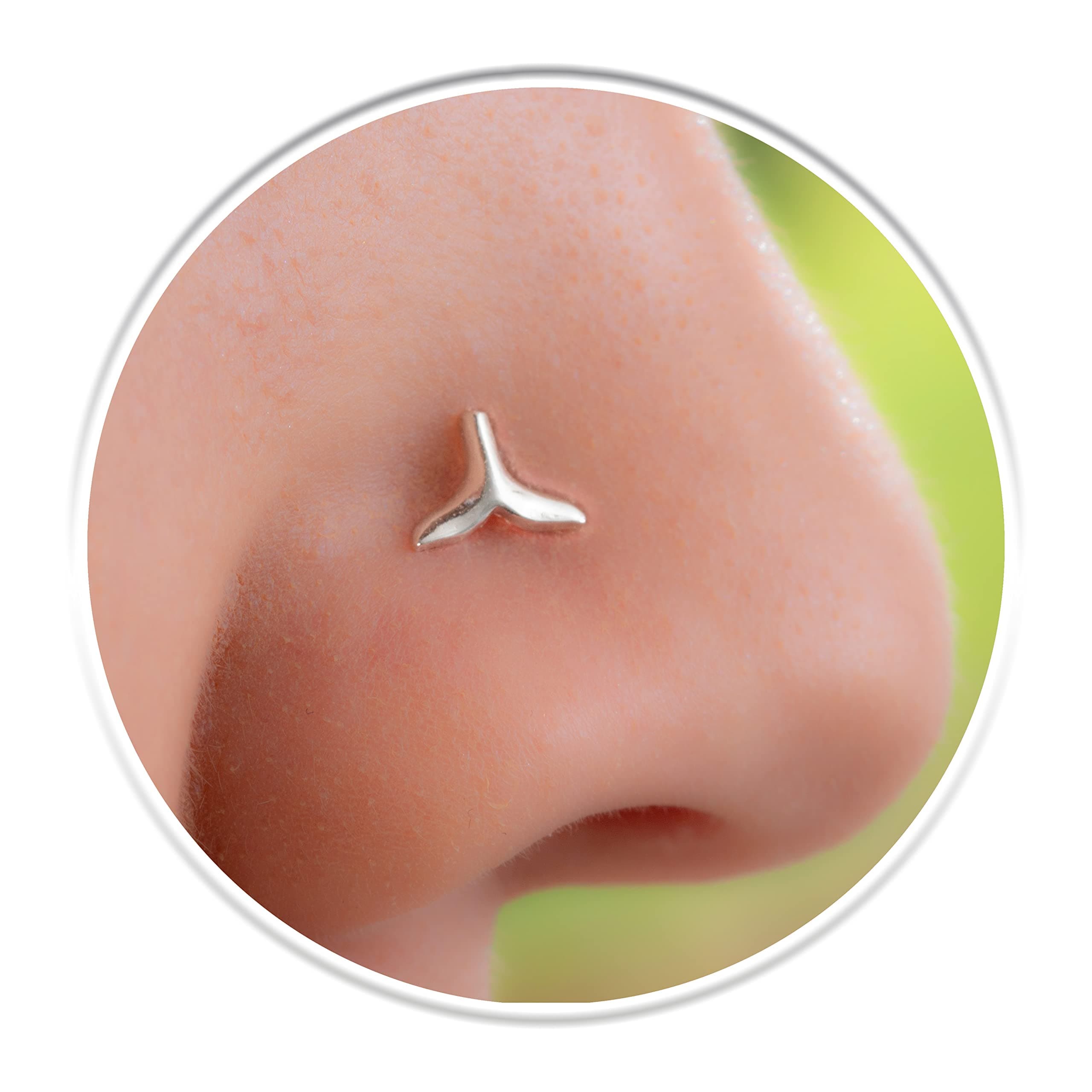 Dolphin Fin Nose Stud L Shape 925 Silver - 22G Nose Studs For Women - Fin Shape Piercing Handmade Jewelry