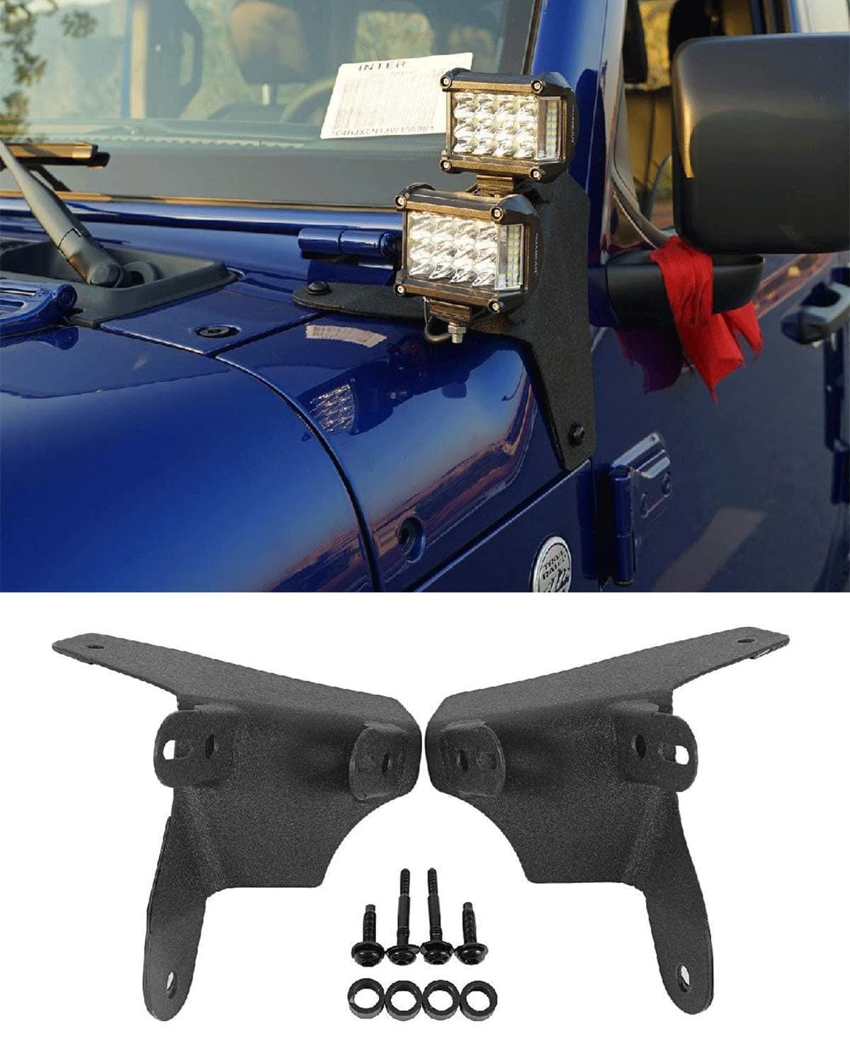 IRONWALLS 2pcs A-Pillar Dual LED Cube Light Mounting Brackets for 2018 2019 Jeep Wrangler JL