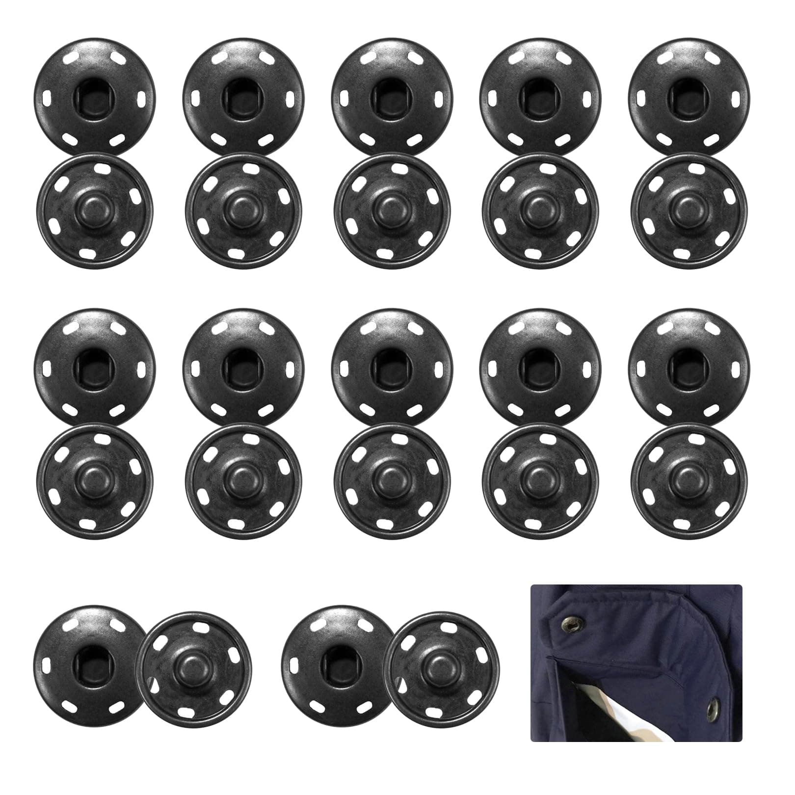 12 PCS Large Press Studs Snap Fasteners,21mm Sew-On Snap Buttons,Brass Metal Press Studs,Versatile Sewing Fasteners Buttons for Purse,Handbag,Clothes,Shoes and Hats Sewing Repair (Black)