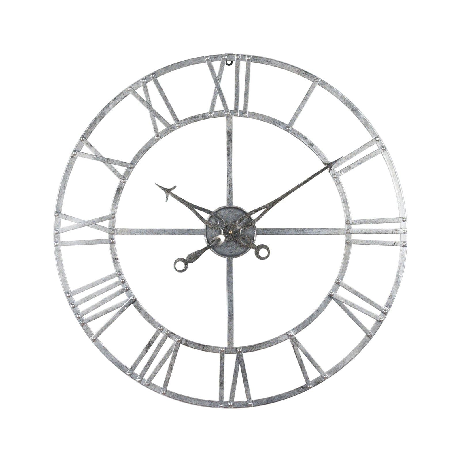 Platters Slate Silver Foil Skeleton Wall Clock- 82cm Diameter - Roman Numerals Display- Elegant Wall Feature.