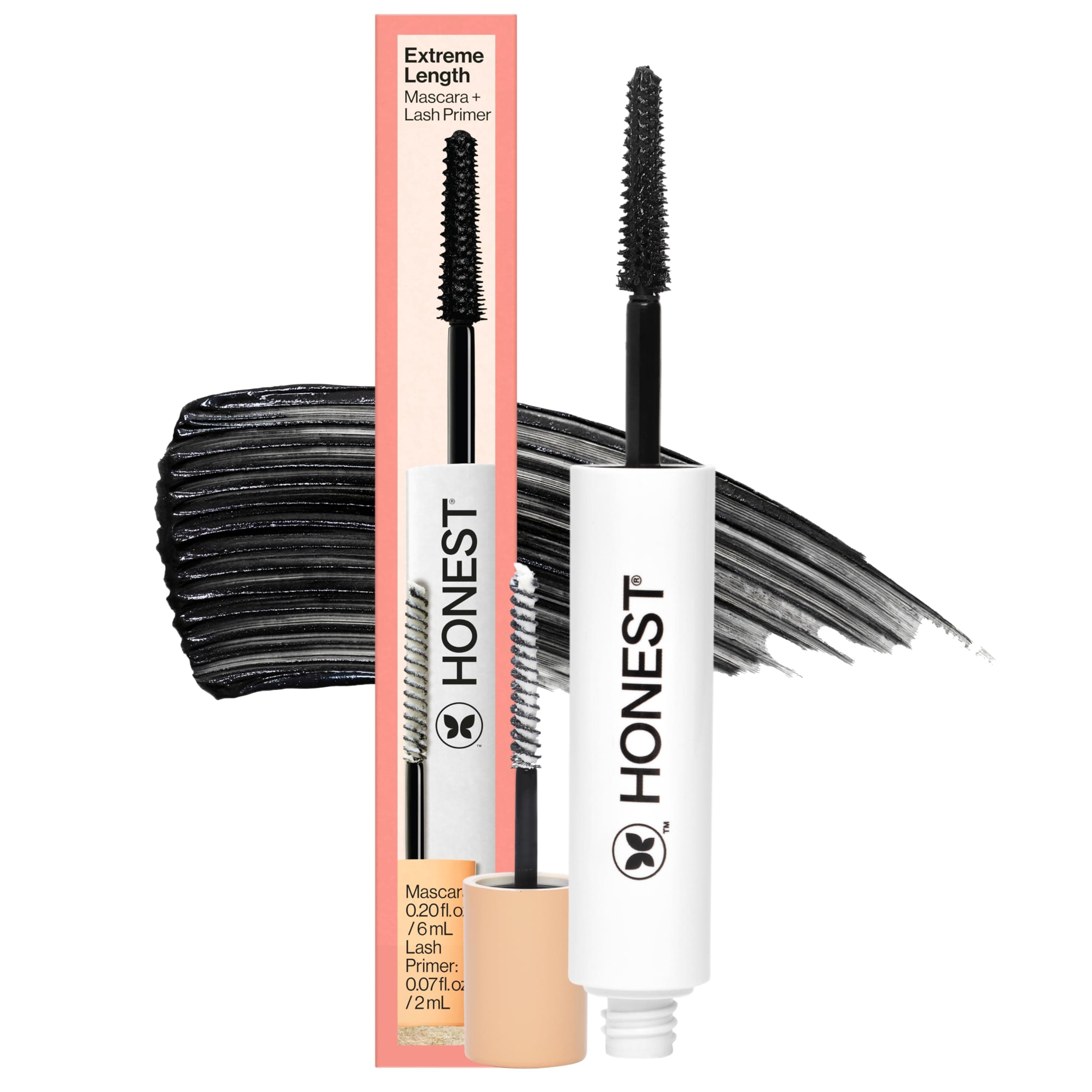 2-in-1 Extreme Length Clean Mascara + Lash Primer | Lengthening + Volumizing | Cruelty Free + Safe for Sensitive Eyes | Black, .27 fl oz