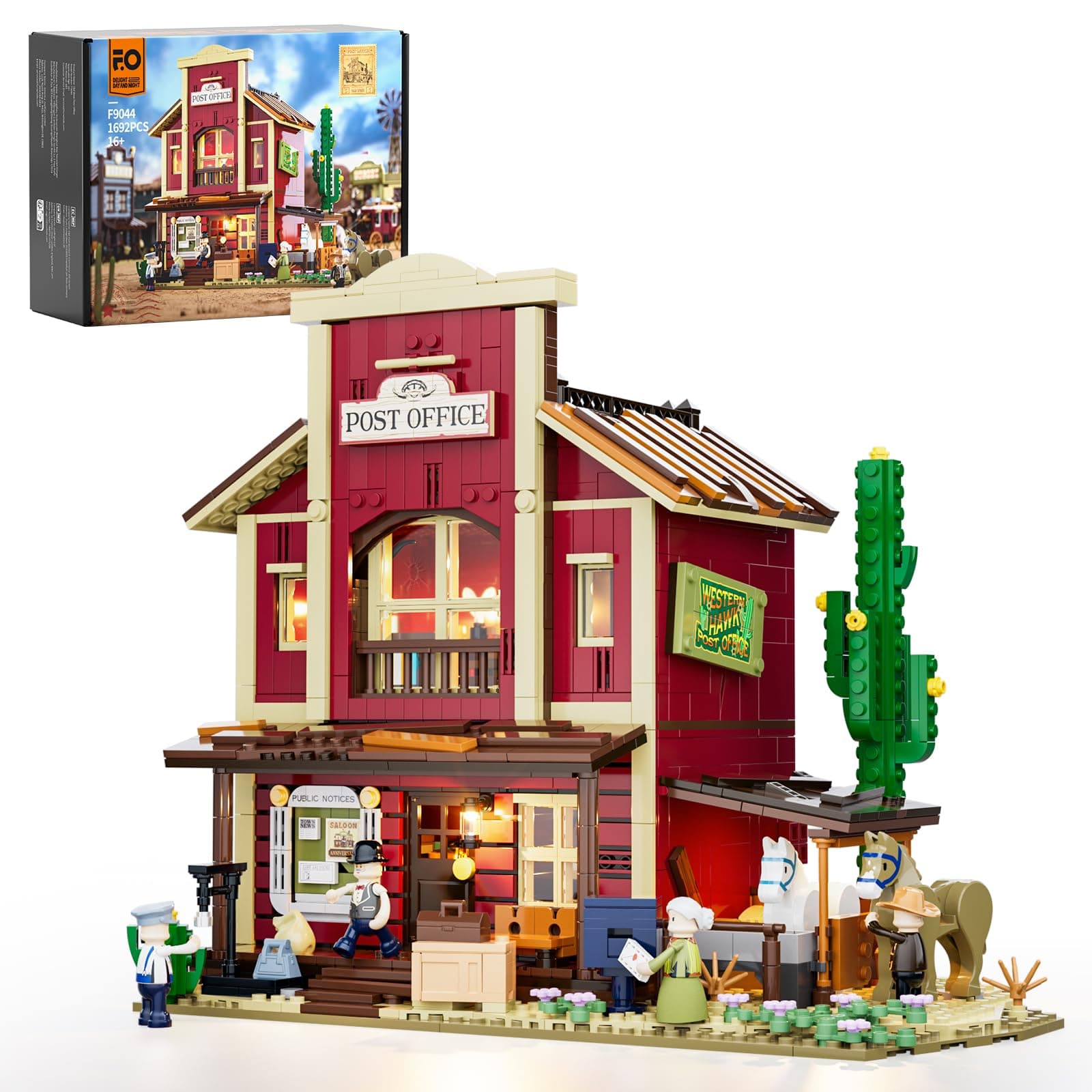 - Old West Post Office Lighting Building-Bricks Set - 1692 Pcs The Wild West Town Collection Display Set for Adults and West Lovers