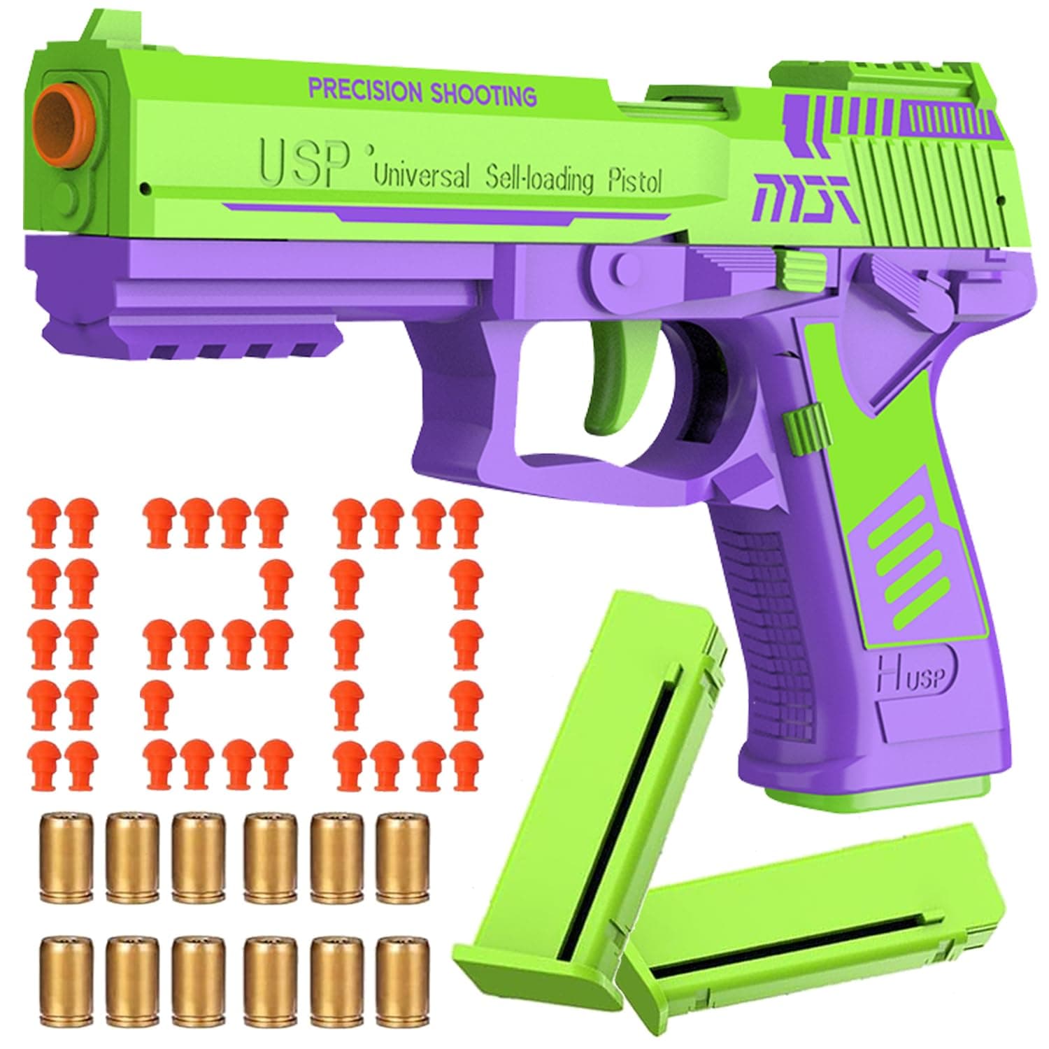 Automatic Shell Ejection Toy Gun with Soft Bullet- Automatic Reloading Rebound Toy Gun Pistols for Shooting Game Educational Toys Gifts for Kids Boys Girls (USP-Green)