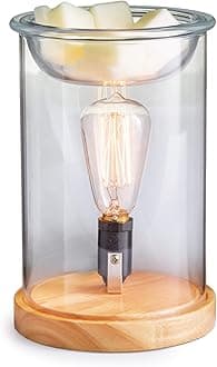 Candle Warmers Etc. Vintage Bulb Illumination Fragrance Warmer- Light-Up Warmer for Warming Scented Candle Wax Melts and Tarts to Freshen Room, Light Wood and Clear Glass