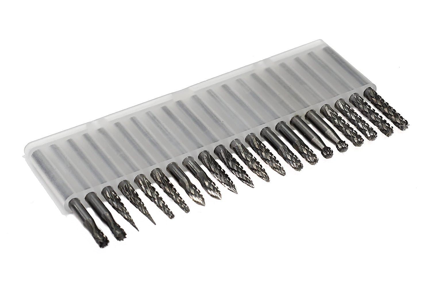 Carbide Burrs Set JESTUOUS 1/8 Shank Diameter Double Cut Tungsten Carbide Burs Rotary File Carving Grinding Bit for Die Grinder Rotary Drill Tool 20pcs