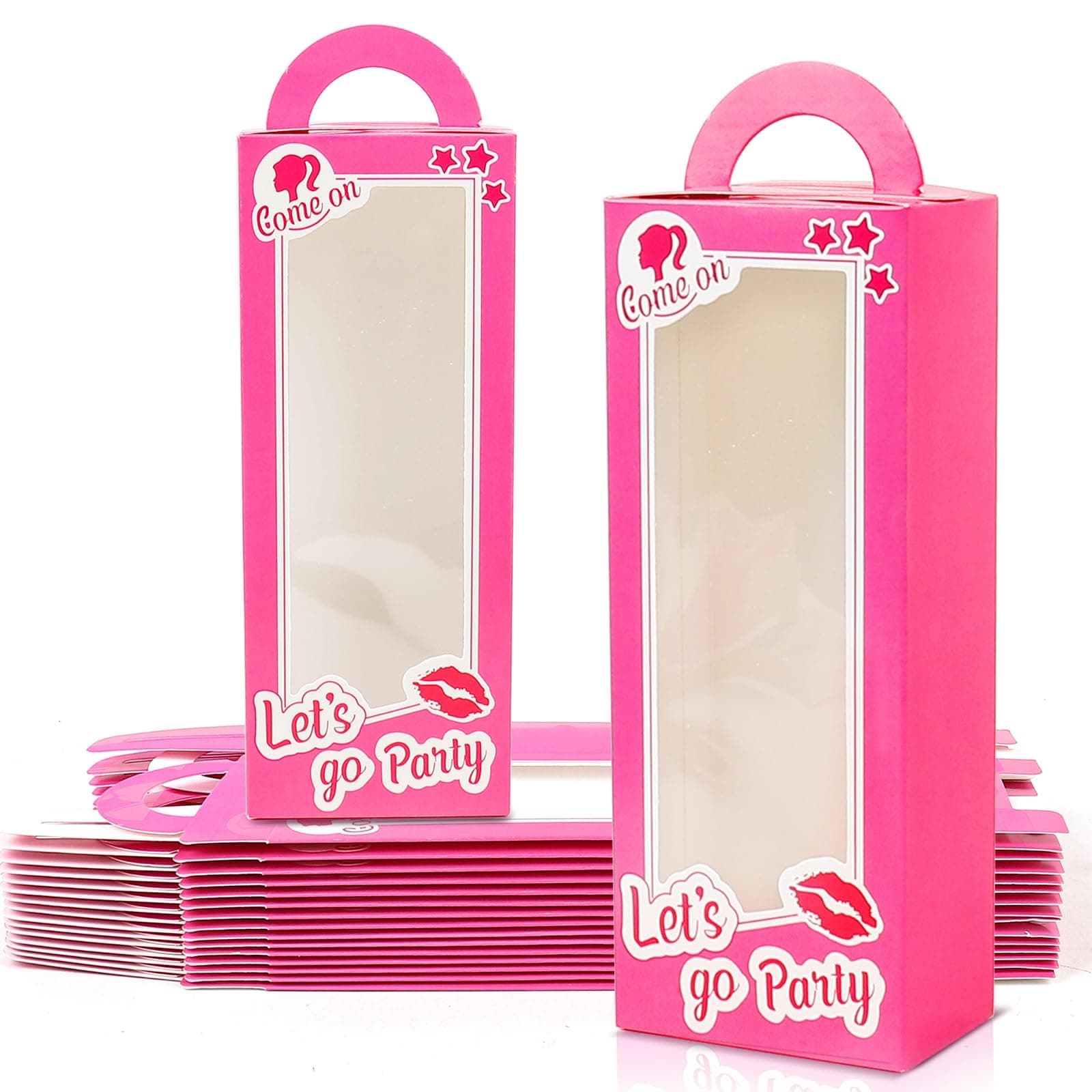 EGEN 16 Pack Party Boxes Pink Candy Boxes Party Props Pink Gift Bags Party Favor Bags Goodie Bags Party Treat Bags Pink Doll Party Favor Boxes