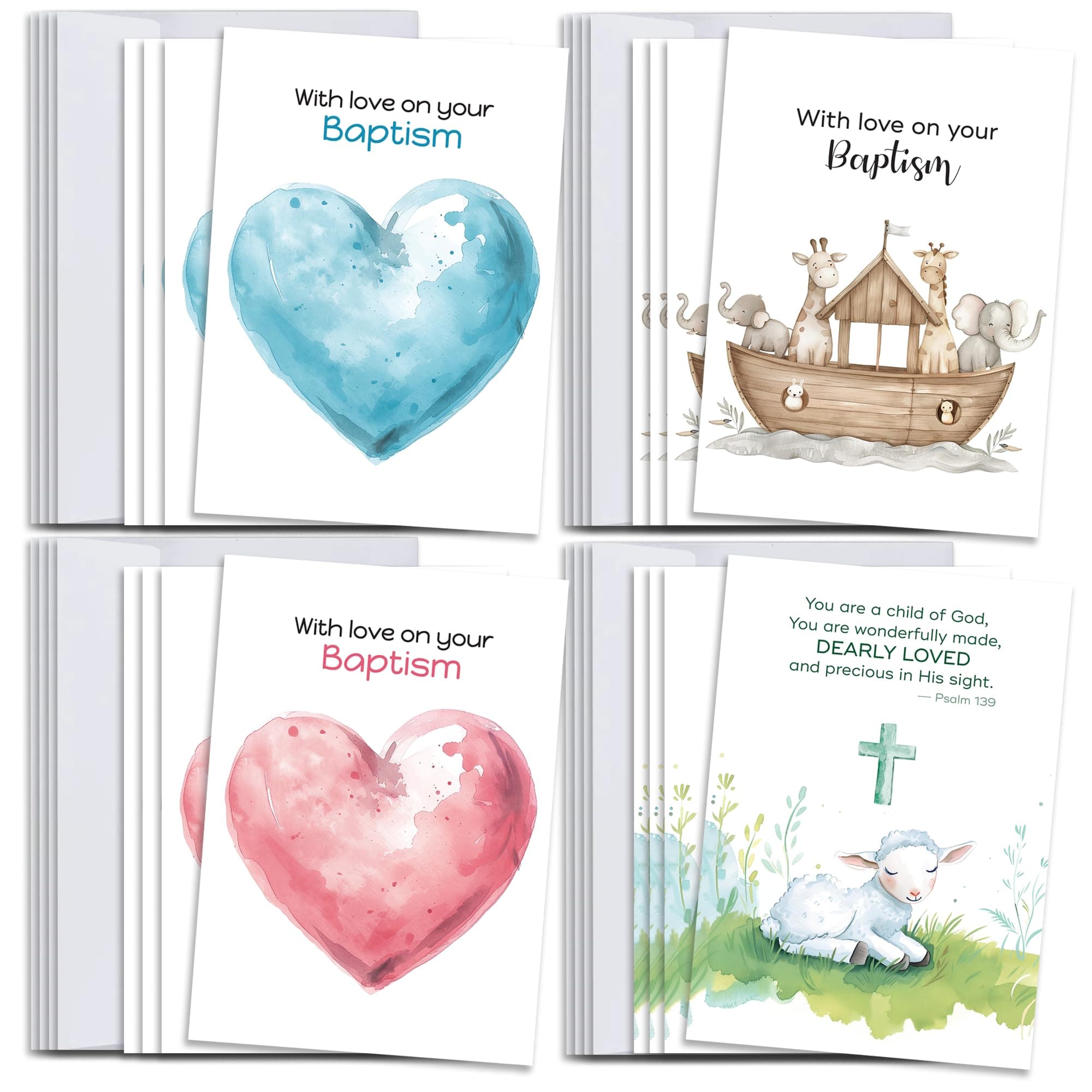 Hat Acrobat Baptism Cards Set – 16 Blank Inside Cards with Envelopes for Boys & Girls, Godson, Goddaughter, Nephew, Niece, Grandchild