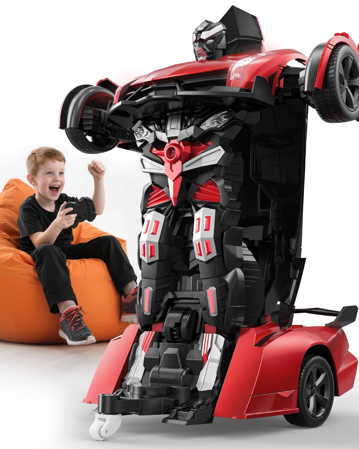 Veeniix V992 Transform Remote Control Car,Transform Robot RC Cars,1:14 Scale,2-in-1 Robot Toy Car with Sound & Light,Gesture Sensing,Automatic Deformation,Great Gifts Toys for Boys and Girls 4-6 (Red)