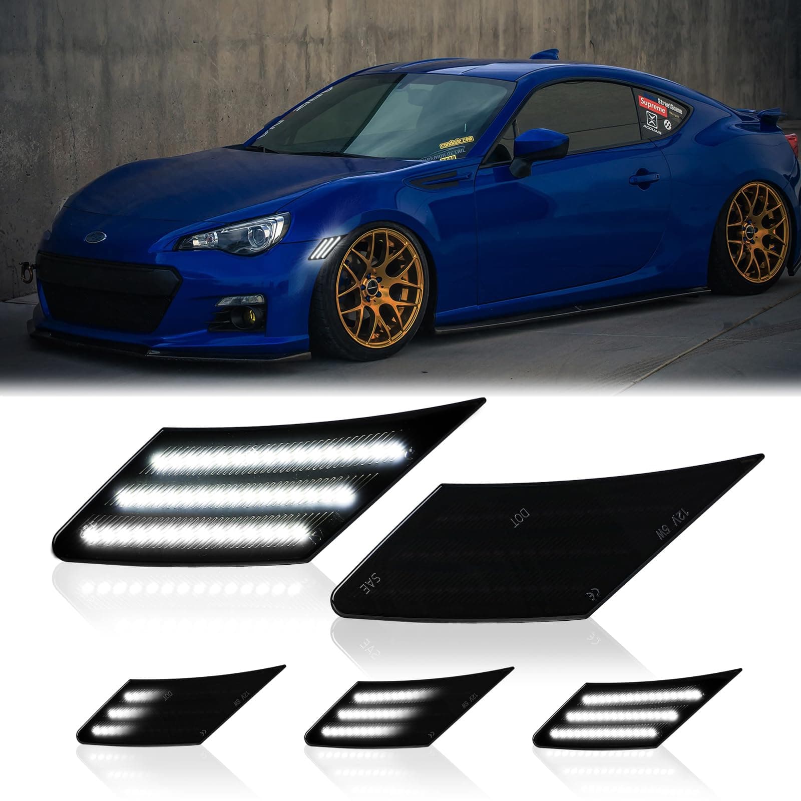 LED Side Marker Lights for 2013-2016 Scion FR-S, 2013-2021 Subaru BRZ, 2017-2021 T’oyota 86 Front Signal Lamps, Smoked Len 2PCS (Sequential White)