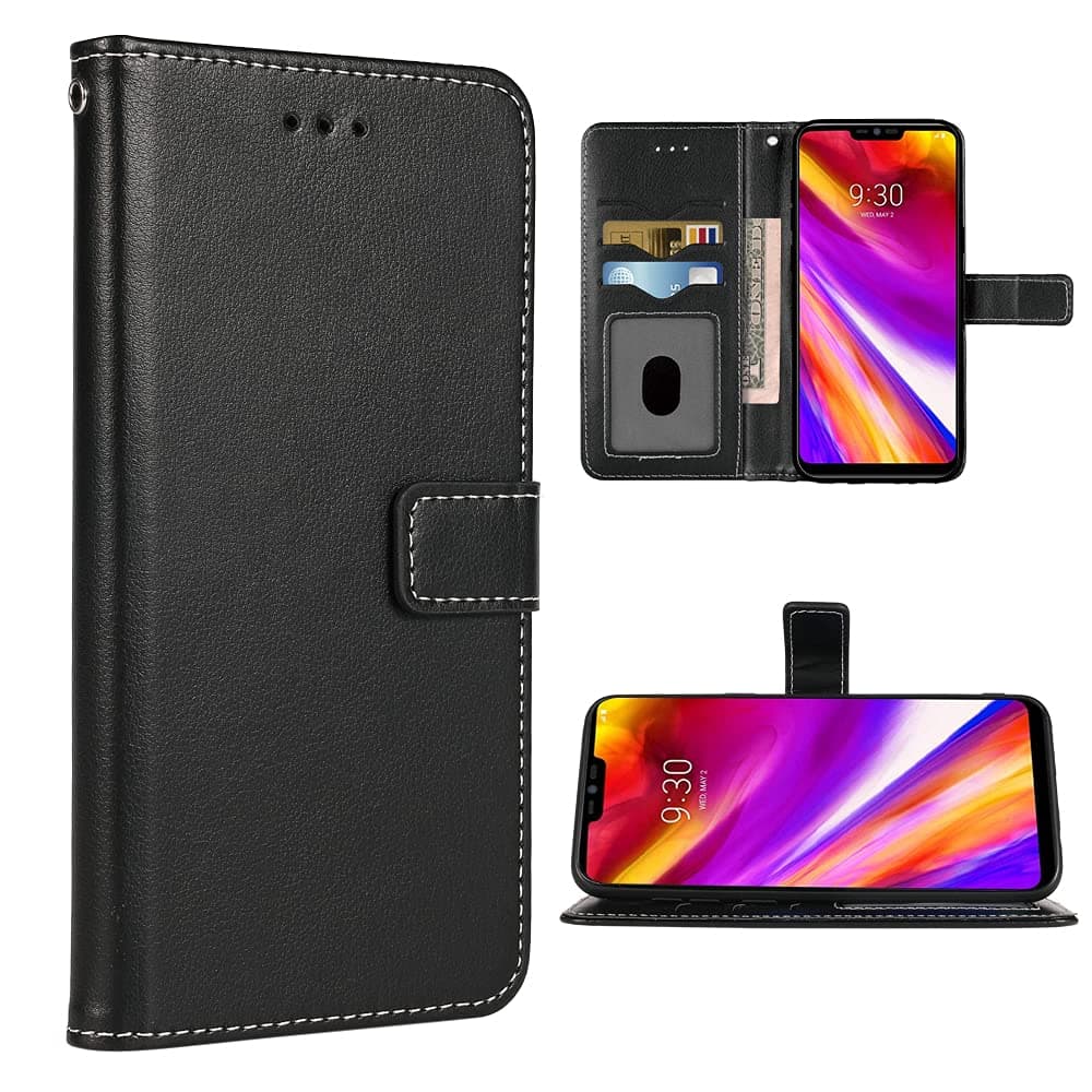 FDCWTSH Compatible with LG G7 ThinQ Wallet Case Wrist Strap Lanyard Leather Flip Cover Card Holder Cell Phone Cases for LGG7 One G 7 Plus LG7 Fit LG7ThinQ 7G Thin Q G7+ G7thinq LGG7thinq Black