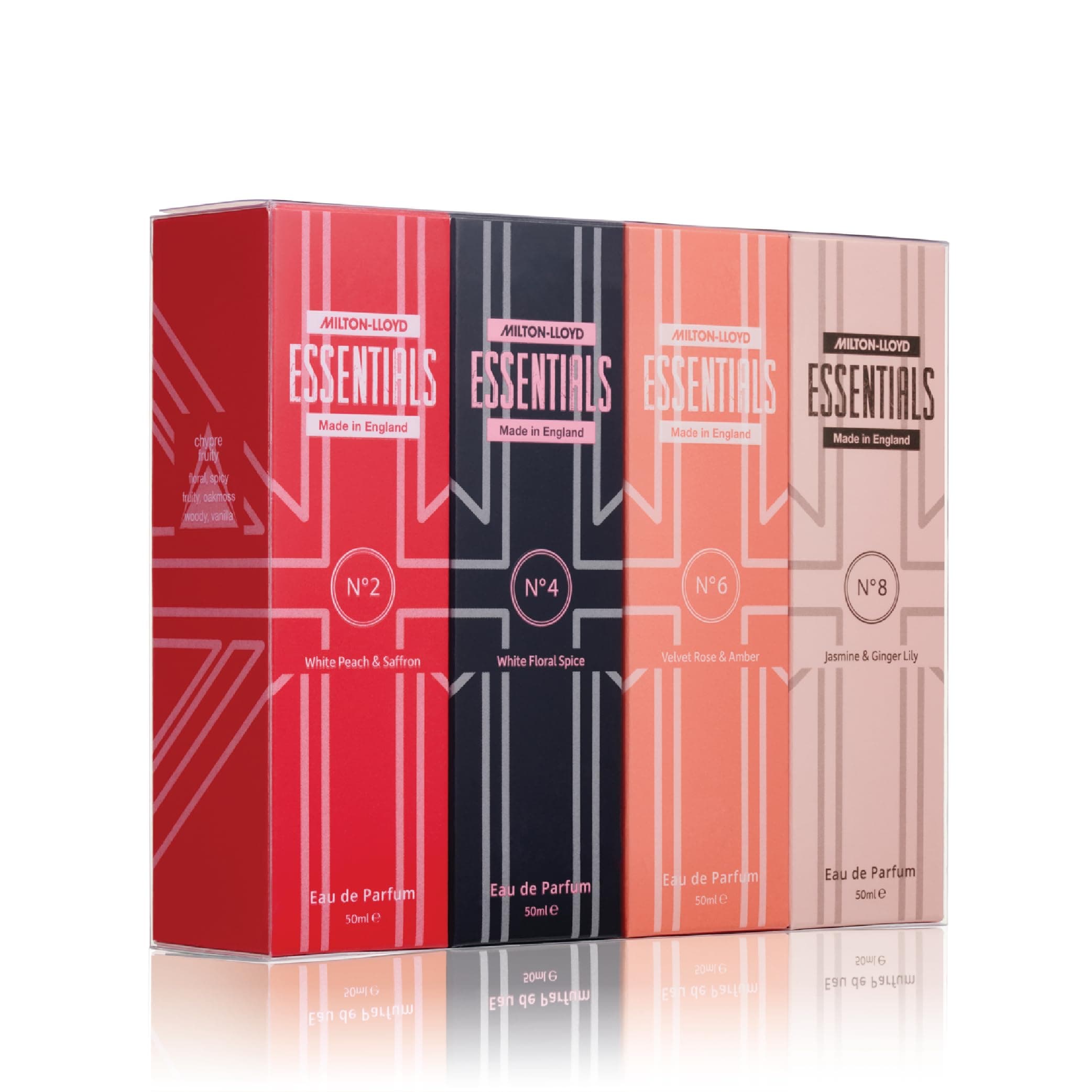 Milton-Lloyd Essentials Quad Pack for Her – 4 x 50ml Ladies Perfume Set (No2, No4, No6, No8) – Perfume for Women Gift Set – Long-Lasting Luxury Eau de Parfum for Women – Made in England