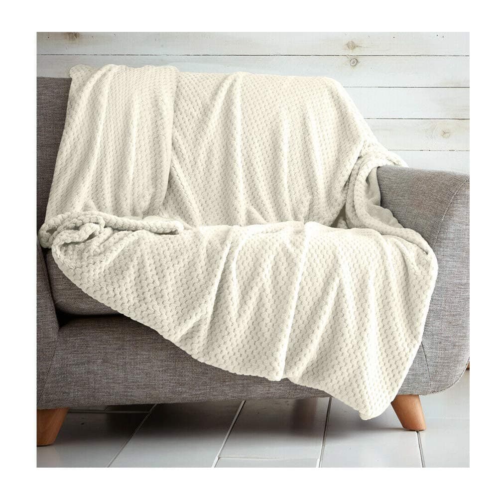 Slumber NightsPopcorn Throw For Double Size Bed Blanket Sofa Large Soft Warm (Cream, 150 x 200)