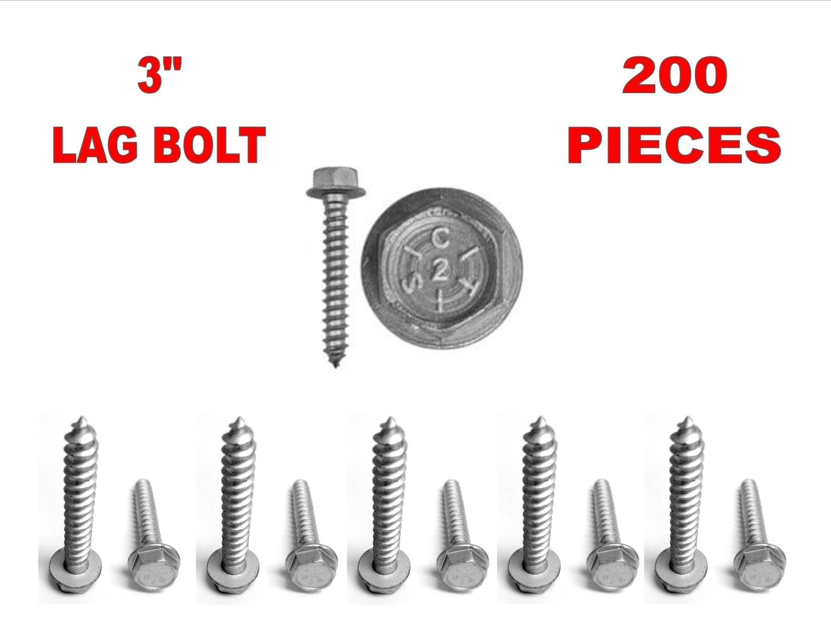 200 Pack 3" Inch 5/16 Hex Flange Washer Head Lag Bolt Screw DISH APROVED