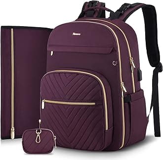 MOMUVO Diaper Bag Backpack, Quilted Baby Bag with Changing Pad & Stroller Straps & Pacifier Case, Large Travel Diaper Bags