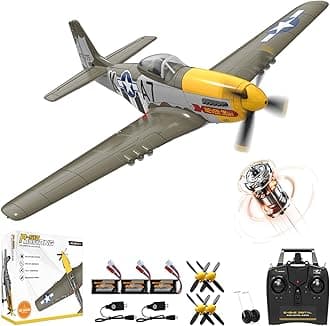 Volantexrc Brushless RC Planes for Adults,4-CH P-51D Mustang Remote Control Airplane,3 Flight Modes with Aerobatic,Wingspan 500mm,EPP Foam Material,3 Batteries,Suit to Intermediate or Expert Pilot