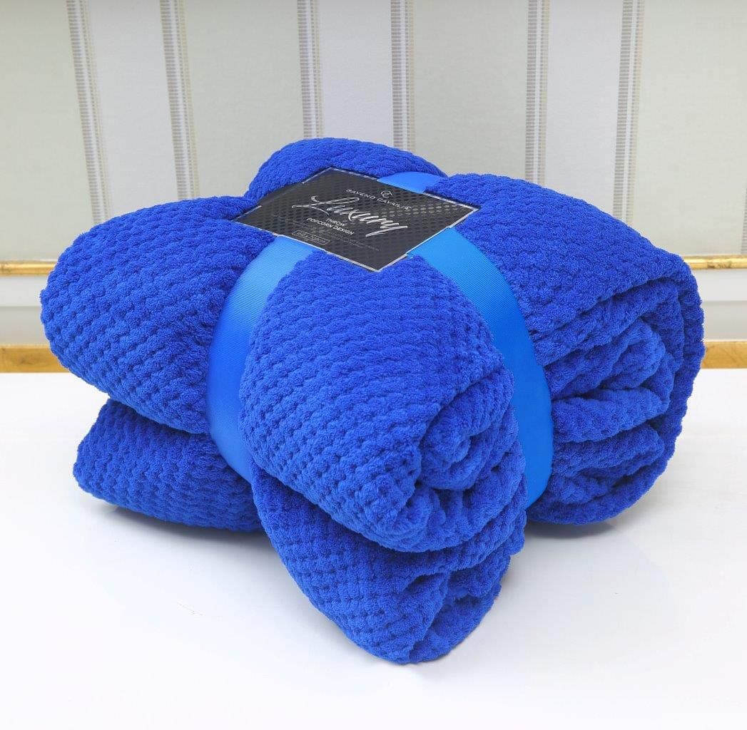 CT Popcorn Style Luxurious Throws Super Soft Warm Cosy Sofa and Bed Fleece Blankets (Electric Blue, Double [150x200cms])