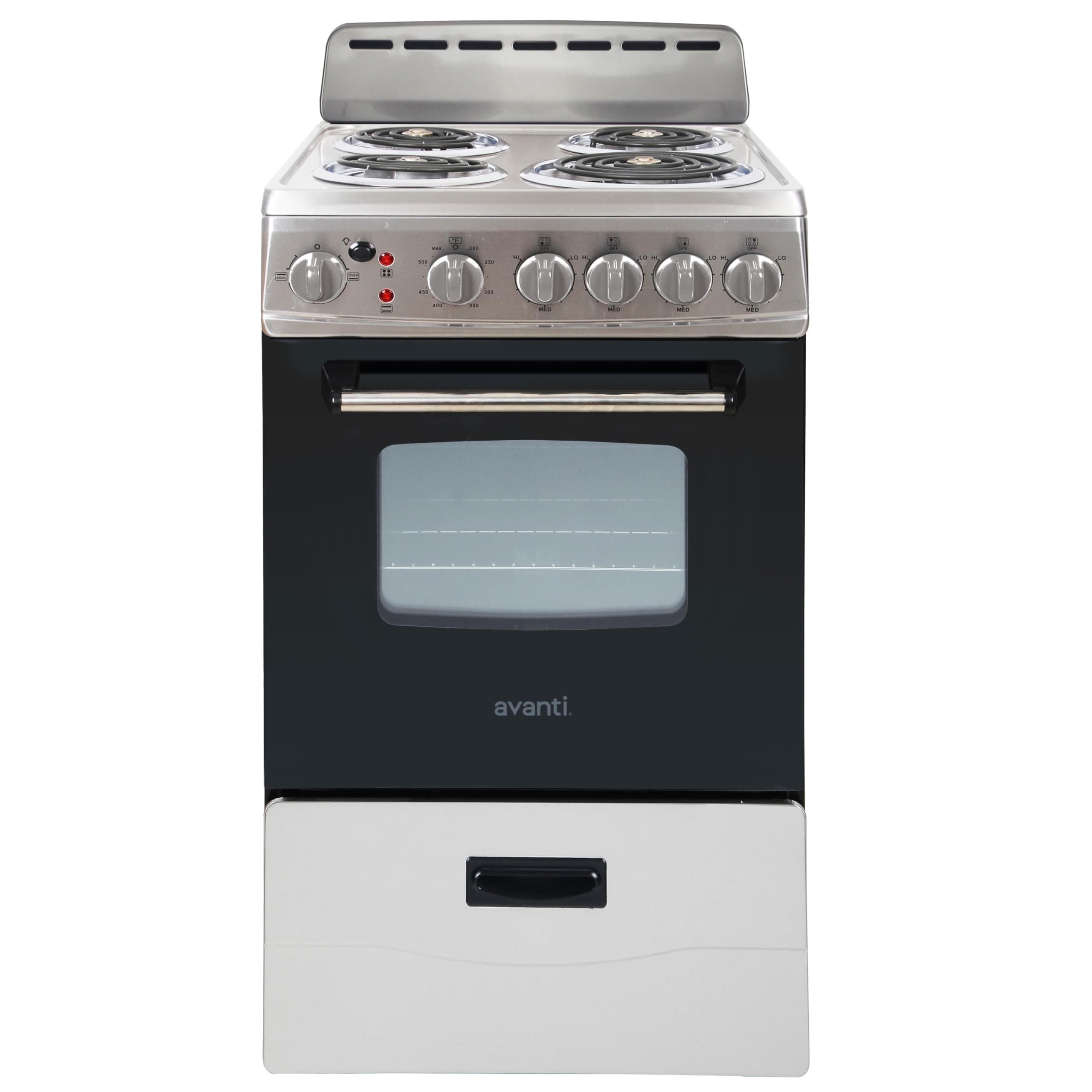 Electric Range Oven Compact Design, 2.1-Cu.Ft. Capacity with 4 Coil Burners, Framed Glass Oven Door, Storage Drawer and Broiler with Pan Perfect for Apartments, 20-Inch, Stainless Steel