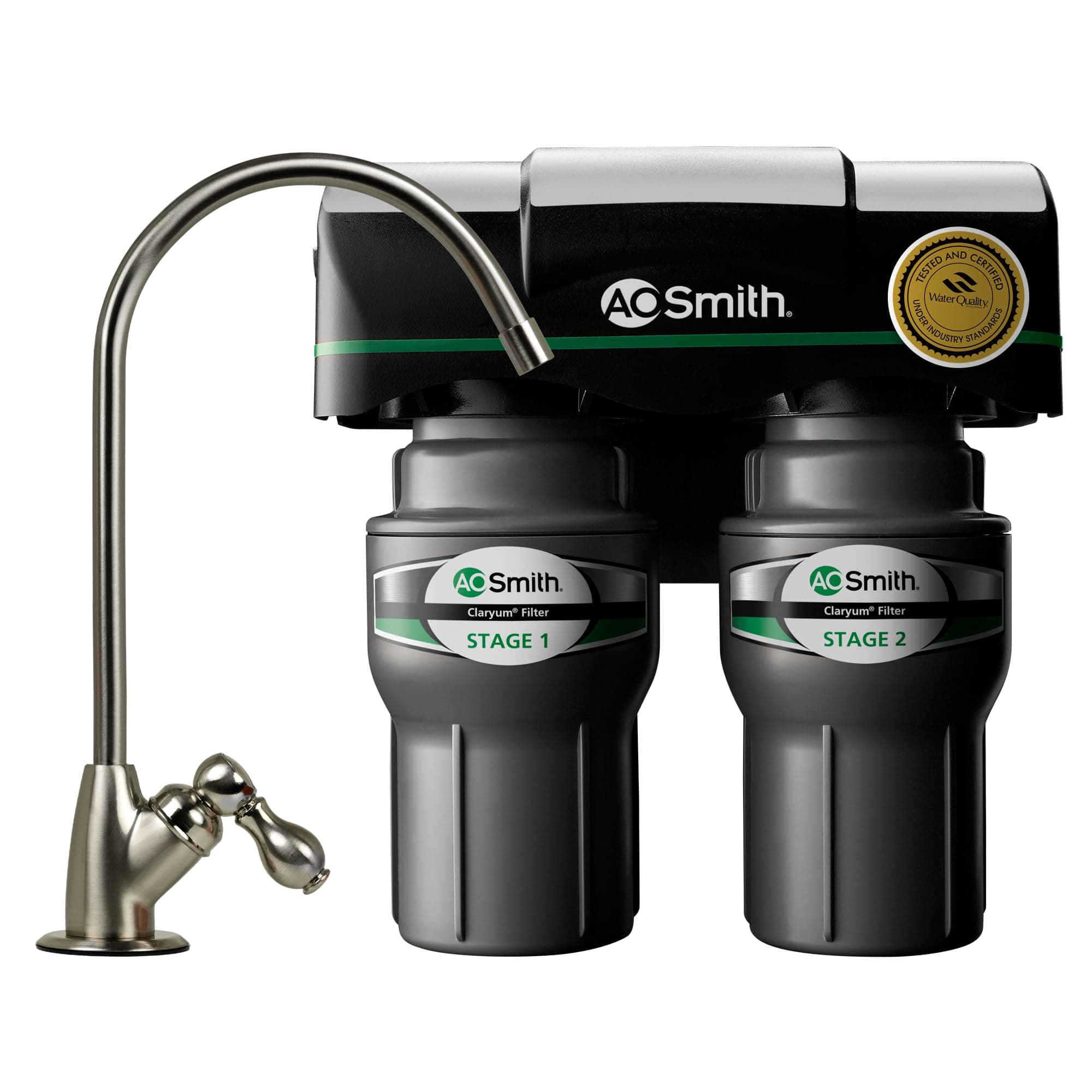 AO Smith Under Sink Water Filter System - Reduces PFAS, Lead, & Chlorine in Drinking Water - Under Counter Claryum Filtration for Kitchen - 2-Stage - AO-US-200