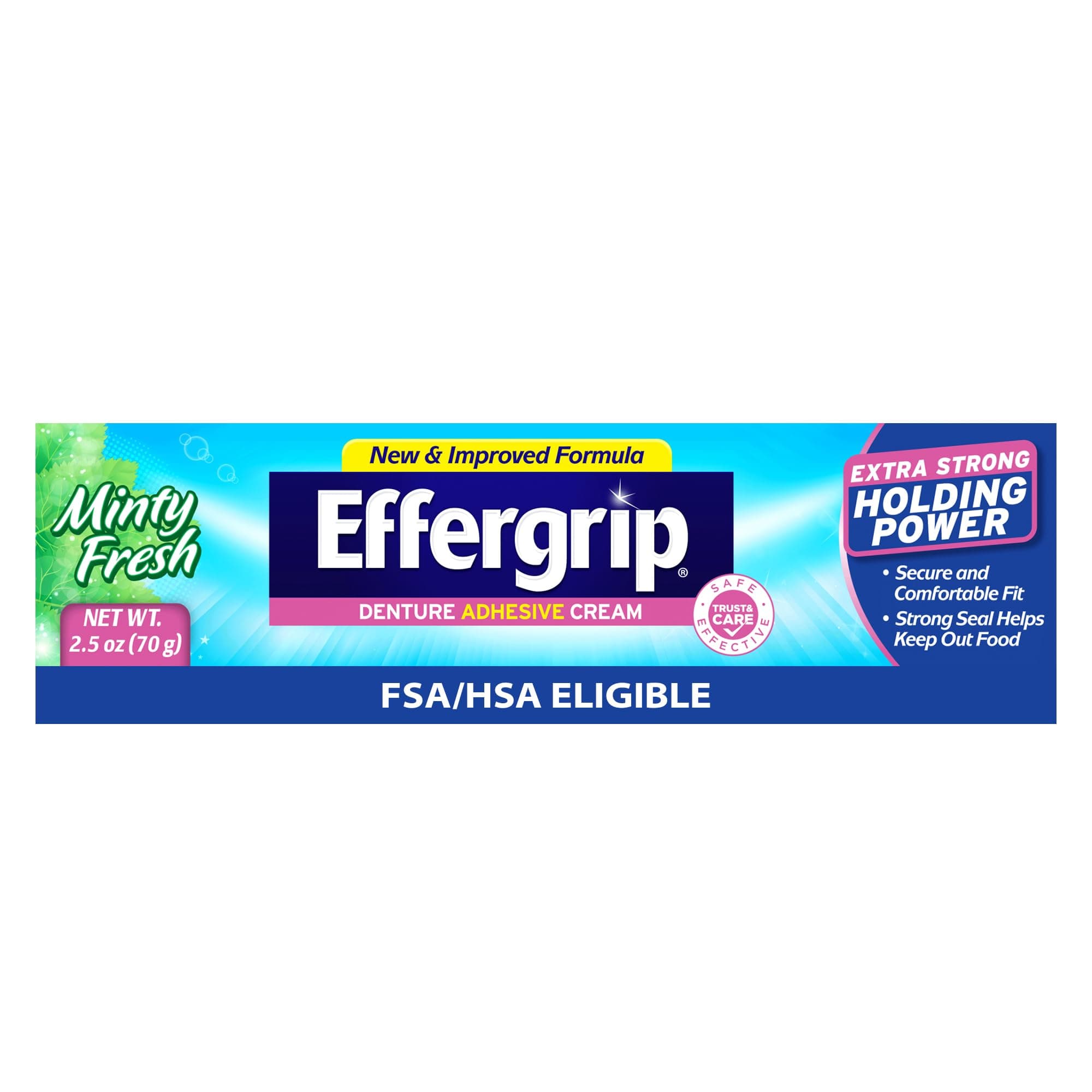 Effergrip Denture Adhesive Cream, Extra Strong Holding Power, 2.5 oz