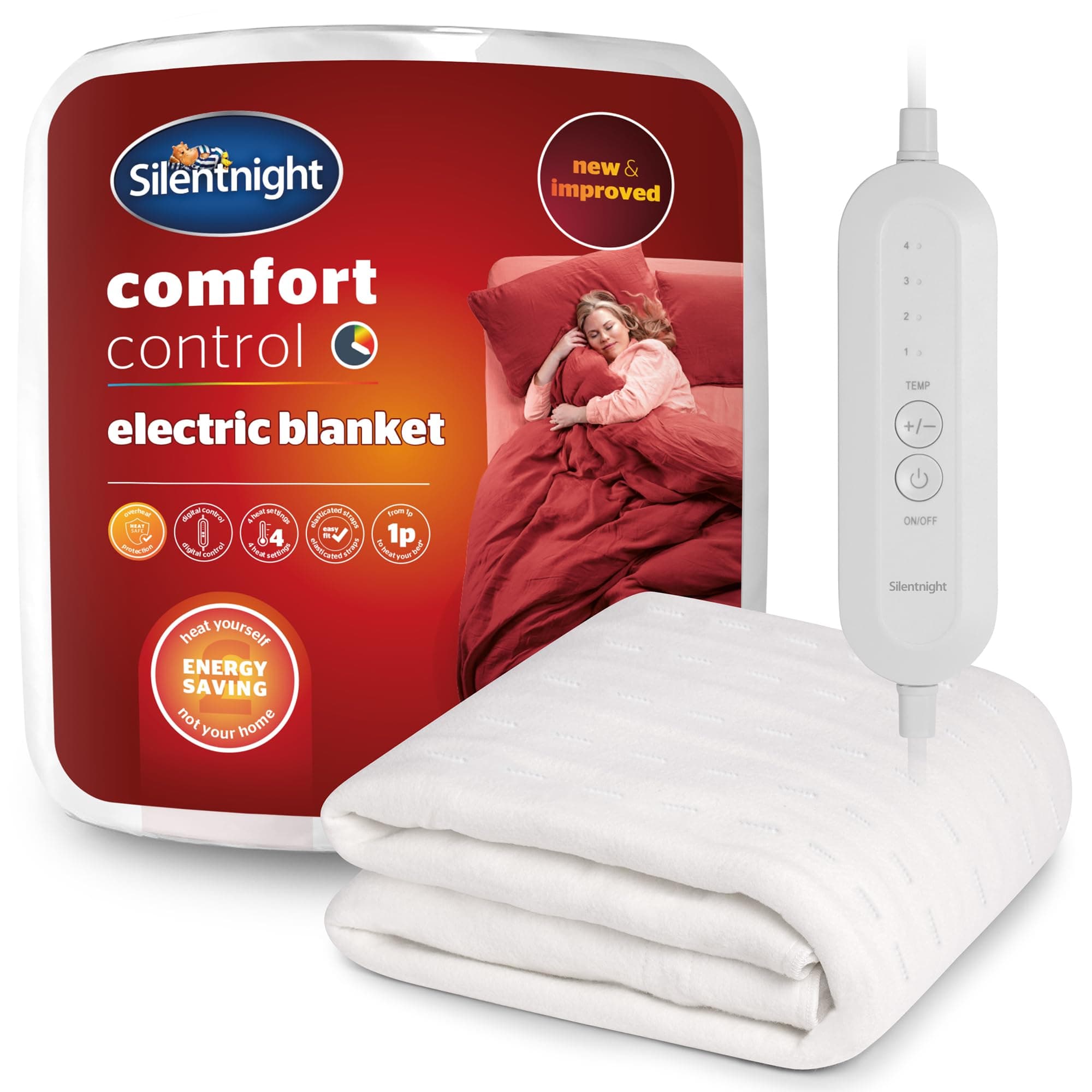 Silentnight Comfort Control Electric Blanket Single Bed - Heated Underblanket with 4 Heat Settings - Fast Heat Up - Overheat Protection and Easy Fit Straps - Machine Washable - Single - 135x72cm