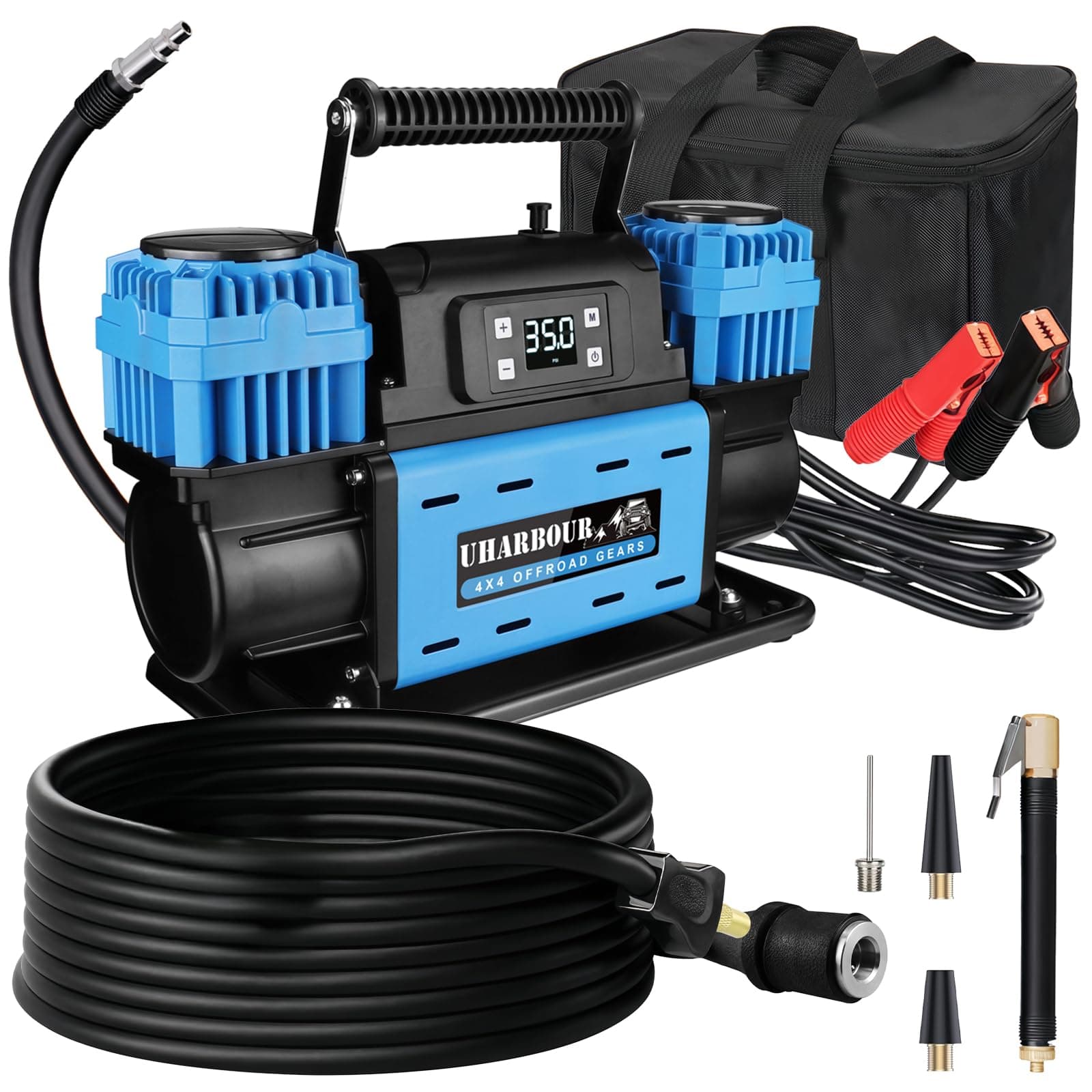 12V Offroad Air Compressor Auto Stop Dual Compressor with Digital LCD Dislplay, 12 Volt Off Road Air Compressor Heavy Duty comes with Carrying Bag