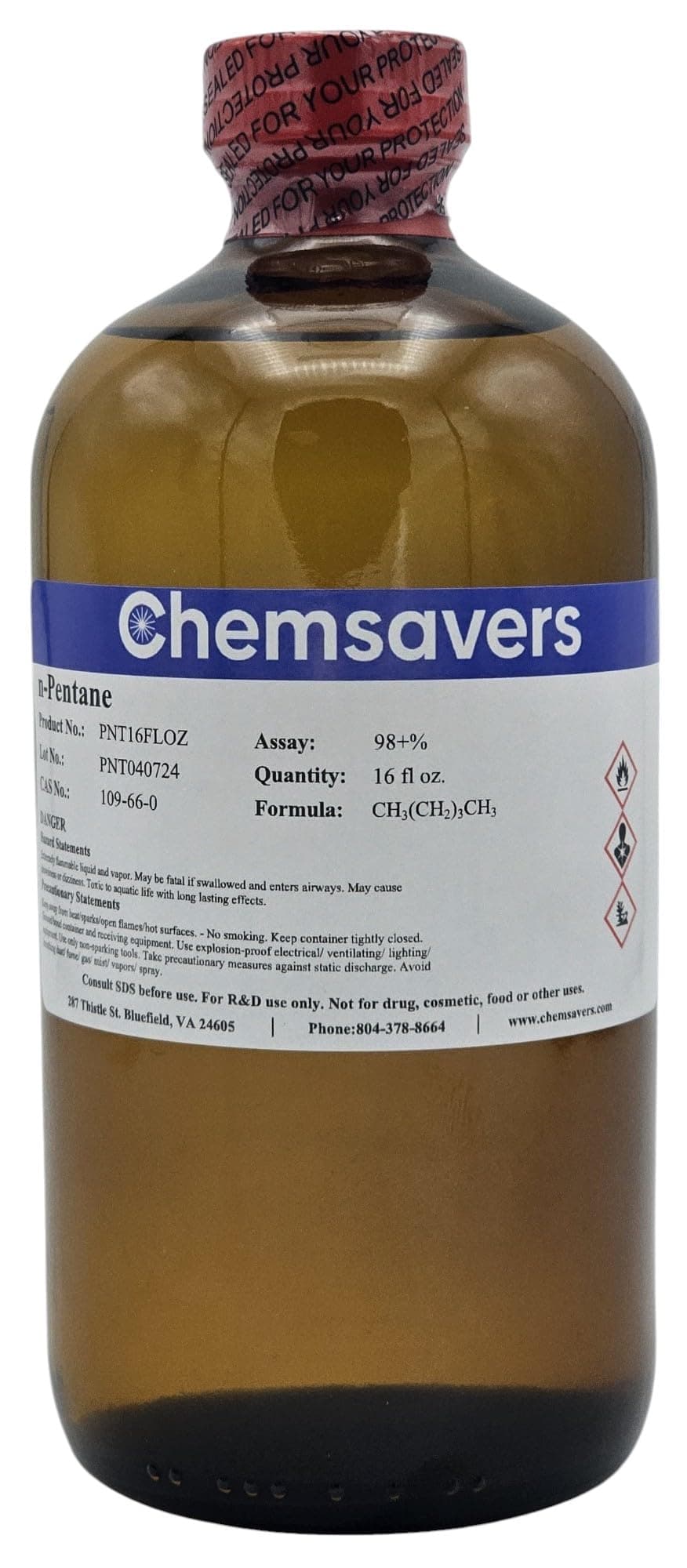 Pentane (n-Pentane), CP, 98+%, 500ml (16oz)