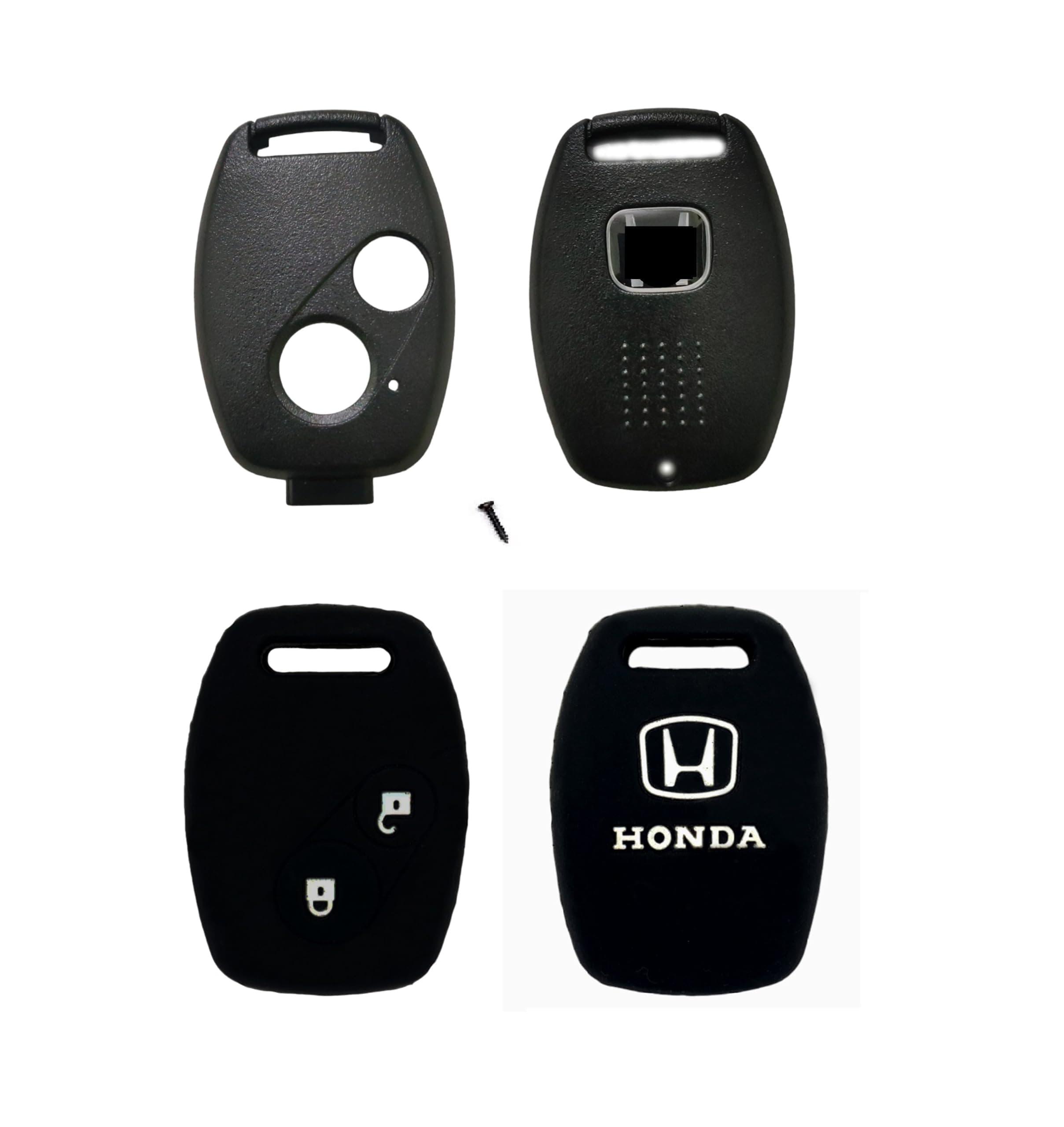 ABUNDANCE Honda 2 Button Remote Key Case with Silicon Key Cover (Black, ABS Plastic) - Compatible with Passenger Car, SUV (Amaze, City, Civic, I-vtec, BRV, CRV, Brio, Jazz)