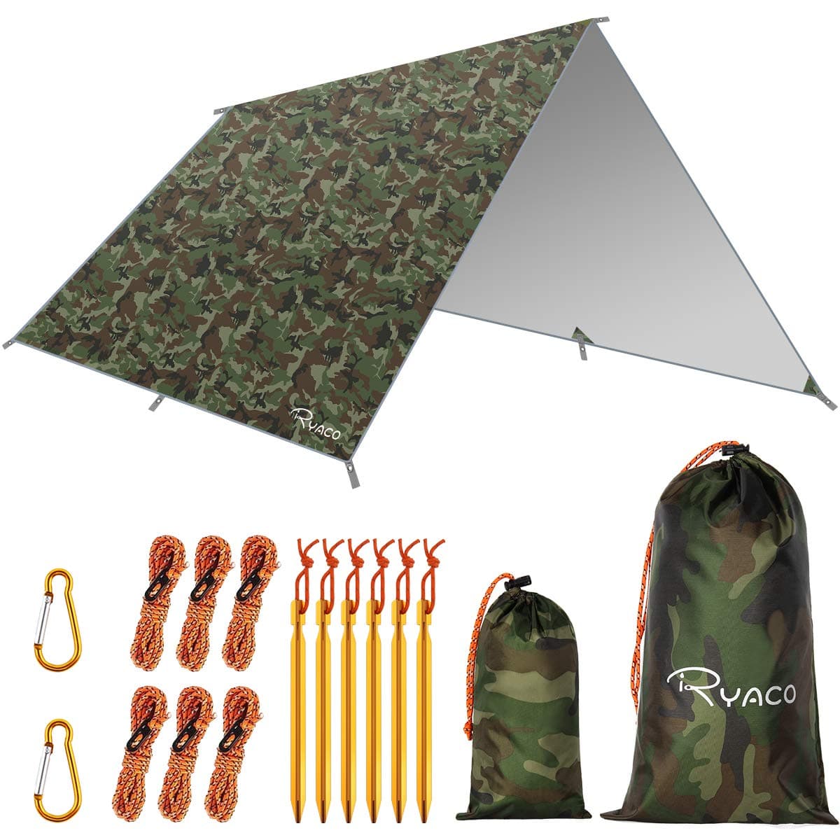 Hammock Rain Fly Tent Tarp, 3m x 3m Tarpaulin Portable Sunshade Lightweight Waterproof Groundsheet Windproof Camping gazebo Picnic Mat Anti UV Sun Shelter for Camping Travel Beach (Camo No.1)