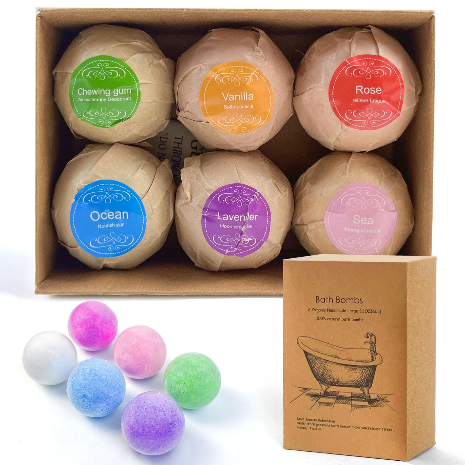 SKY-TOUCH Bath Bombs Gift 6 Pack, Large Organic & Natural Essential Oil Handmade Set Moisturize Dry Skin