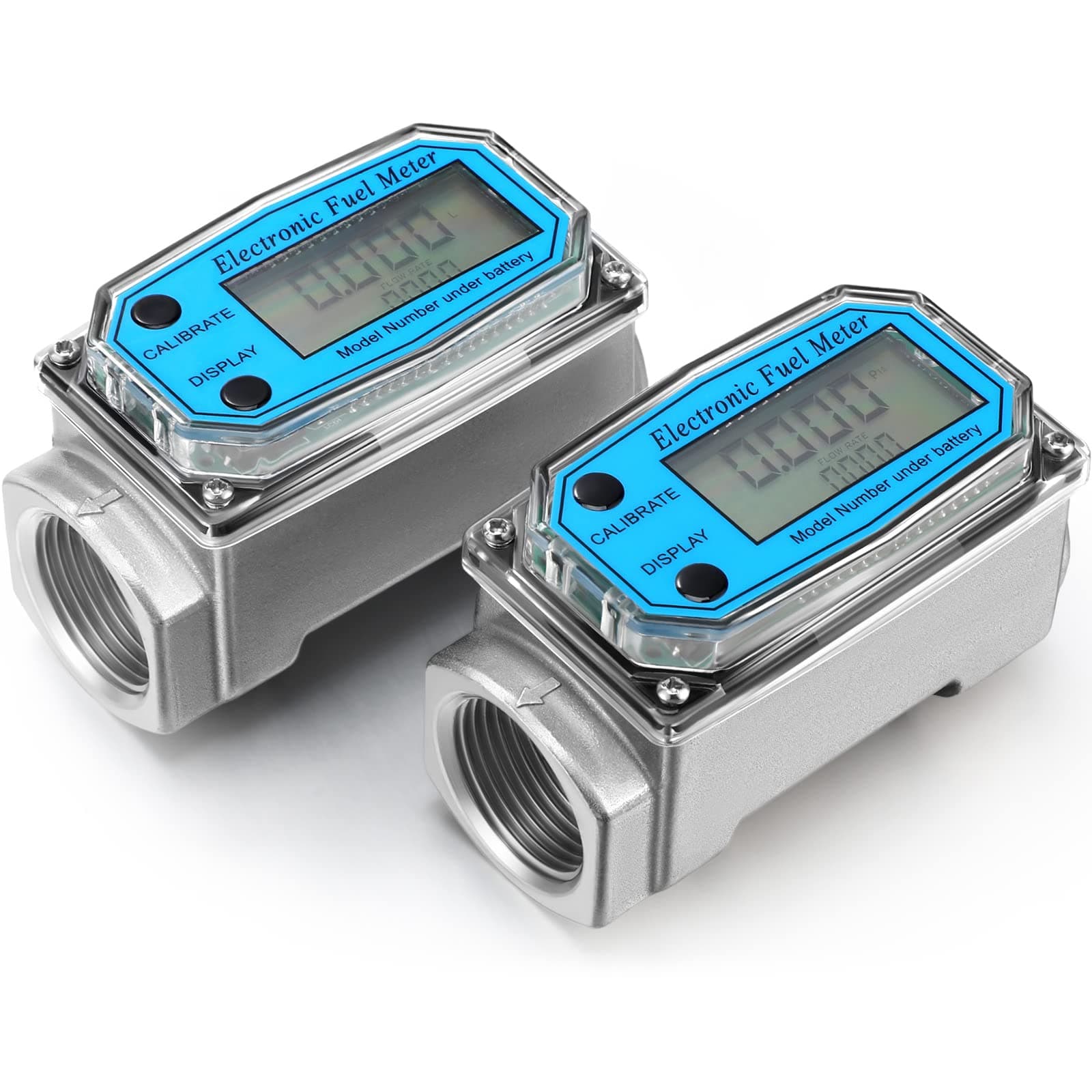 Xuhal 2 Pcs Digital Turbine Flow Meter Fuel Flow Meter Electronic Fuel Meter with Digital Display Gas Oil Fuel Flow Meter Water Flow Meter ±1% Accuracy for Measure Diesel Kerosene Gasolin (1 Inch)