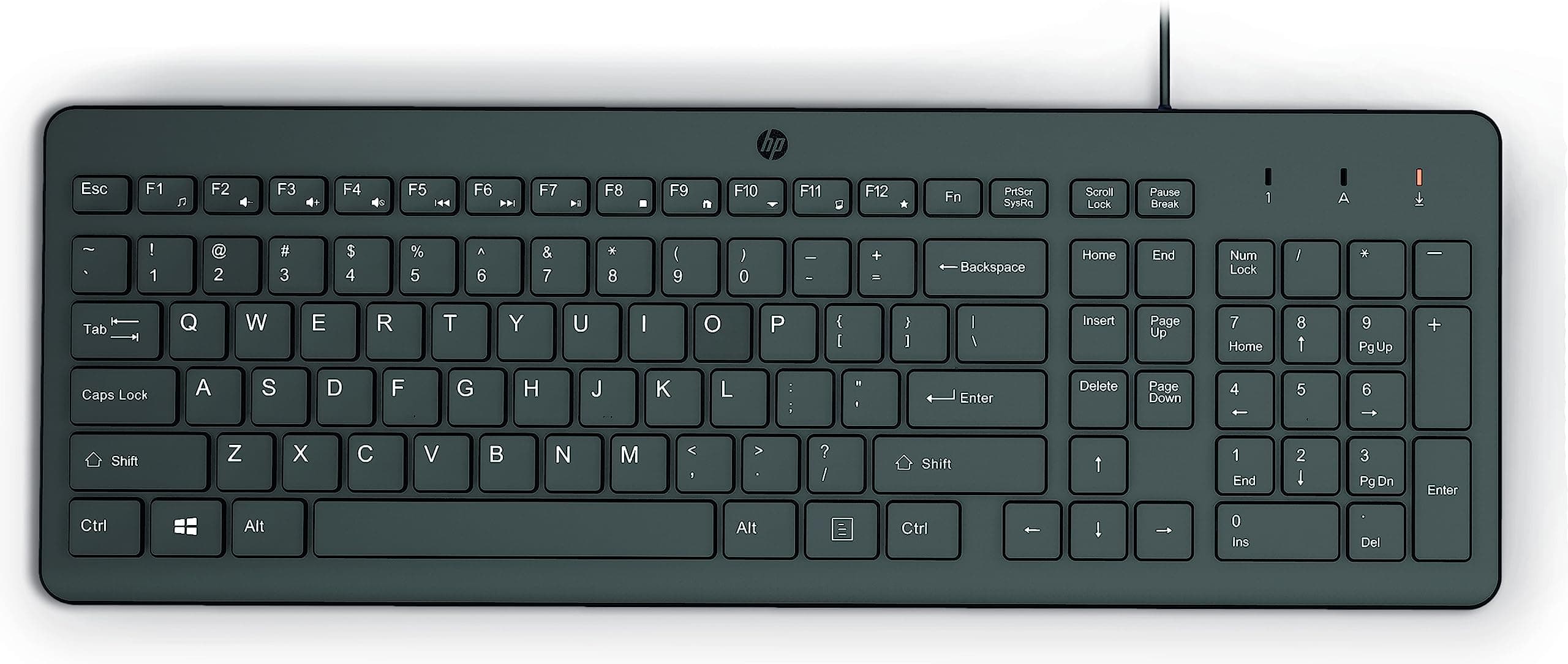 HP 150 Wired Keyboard - Full-Sized, Keyboard with Numeric Keypad - Silent-Touch Chiclet Keyboard - Ergonomic, Comfortable Design - USB Plug-and-Play Connectivity, LED Indicators (664R5AA, Black)