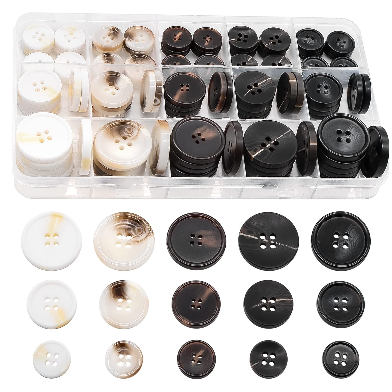 110 Pcs Mixed Sewing Buttons, 4-Hole Craft Buttons Round Blazer Buttons, 5 Color 3 Sizes: 0.6 inch (15 mm), 0.8 inch (20 mm), 1.0 inches (25 mm), Suit Coats Resin Button with Storage Box