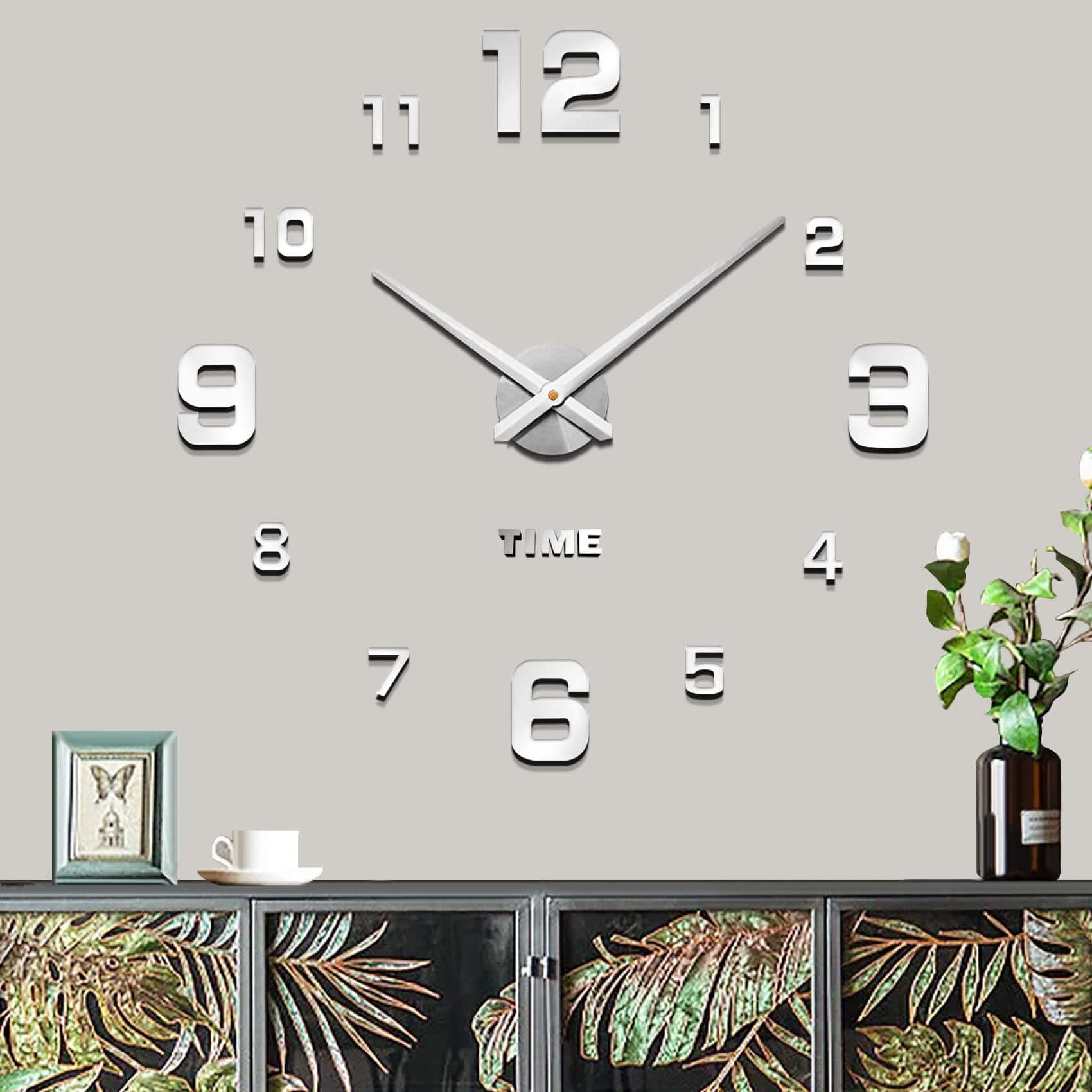 Mintime Modern Frameless DIY Wall Clock Large 3D Wall Watch Mirror Numbers for Home Office Decorations