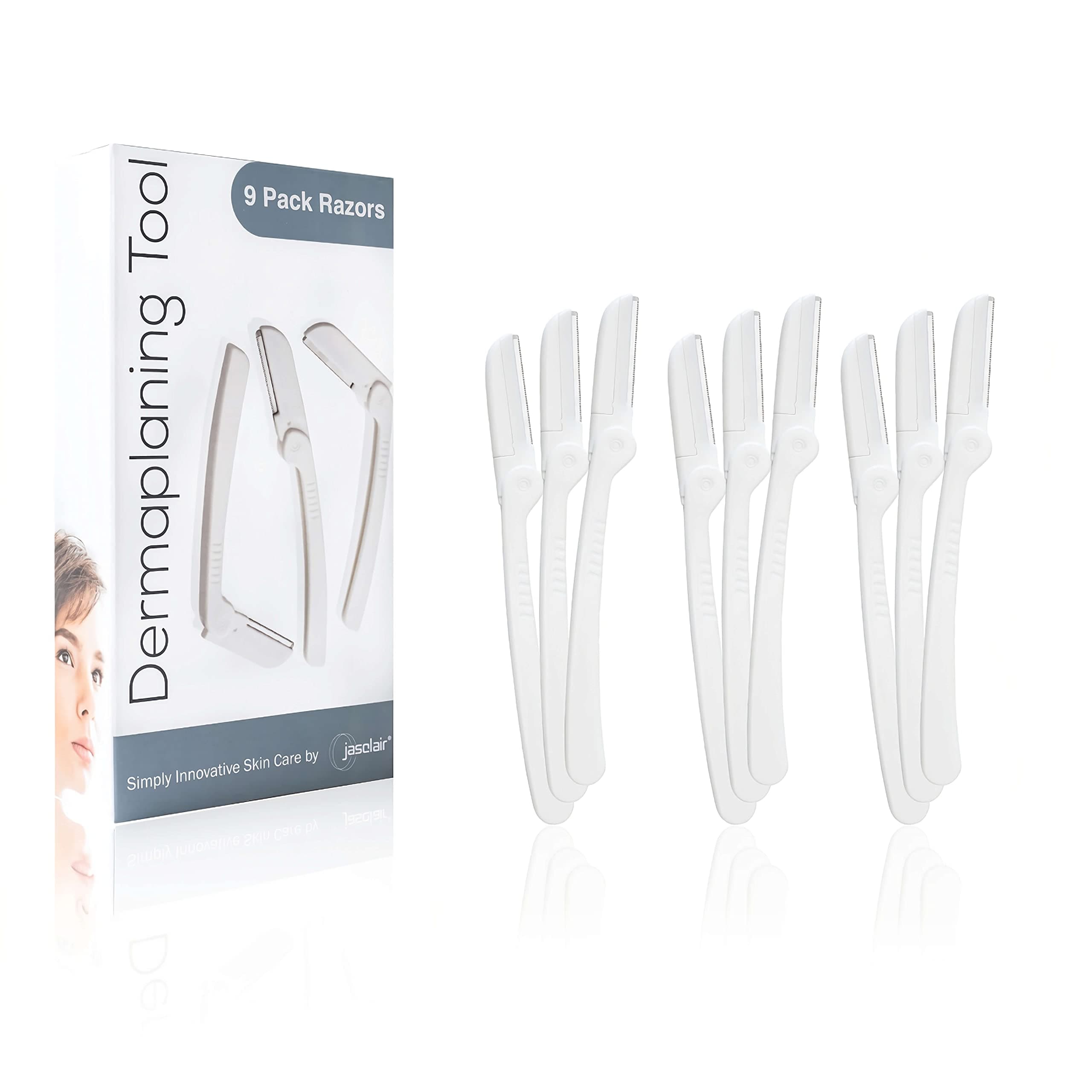 Dermaplaning Tool (9 Count) - Easy to Use Dermaplane Razor For Face - Practical Hair Remover Blade for Eyebrows and Peach Fuzz - Facial Shaver for Women That Helps Exfoliate and Smooth the Skin