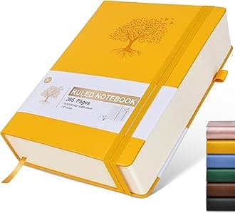 Lined Journal Notebook, 365 Pages B5 Journals for Writing College Ruled Notebook, Hardcover Leather Journal for Women Men, Daily Notebook for Work, Note Taking,100Gsm Thick Paper(7.6'' X 10'' Yellow)