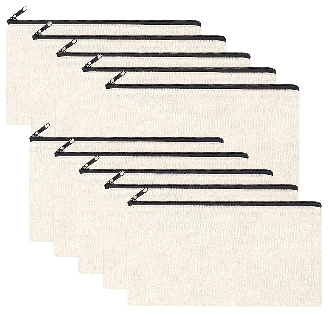 Funito 10 Pack Blank DIY Craft Bag Canvas Pen Case Blank Makeup Bags - Canvas Pencil Bag Cotton Canvas Cosmetic Bag Multi-Purpose Travel Cosmetic Bag