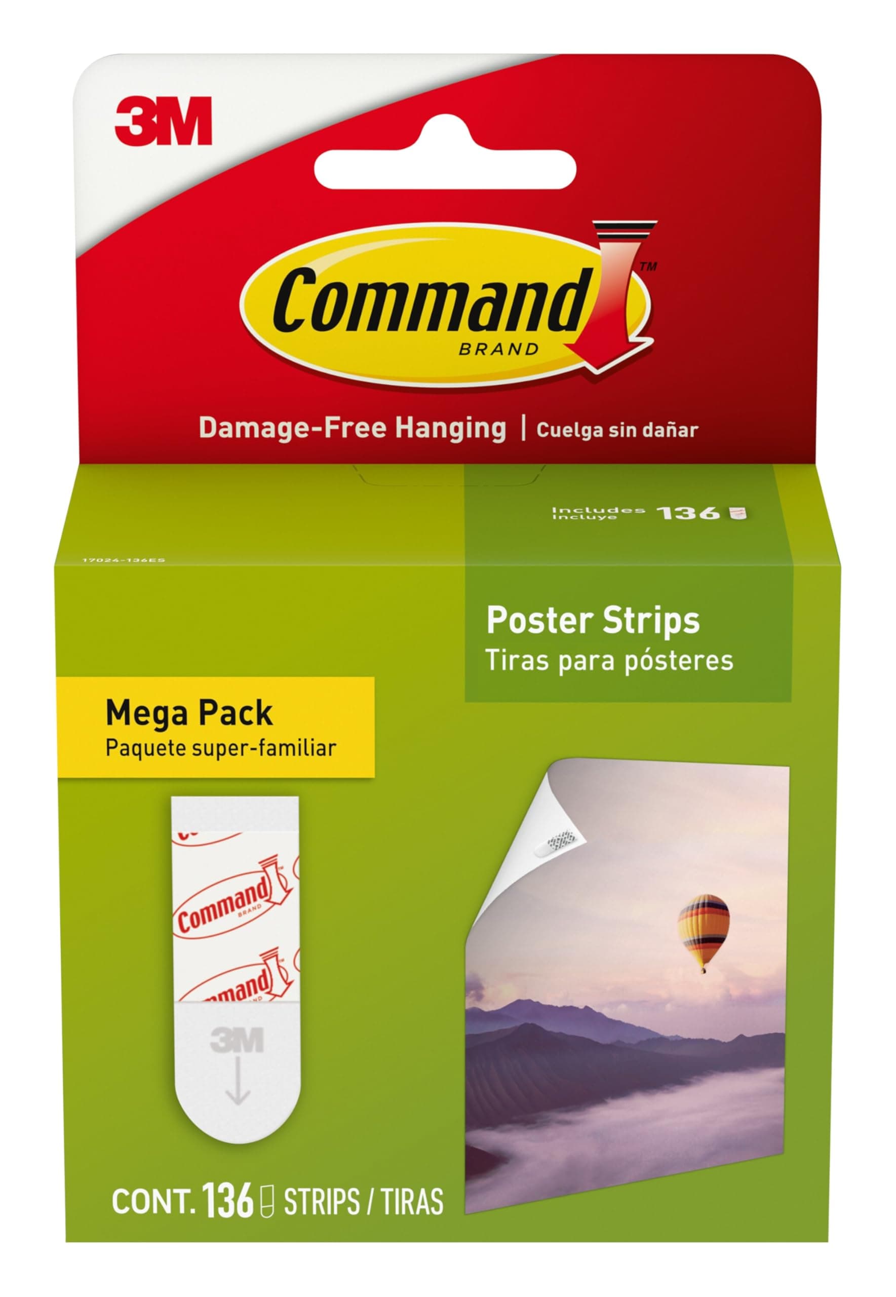 Command Poster Hanging Strips, 136-Strips, Decorate Damage-Free