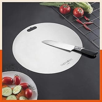 Chefworks by Bathla - ENOX Reversible Stainless Steel Chopping / Cutting Board for Home Made with 304 Food Grade Steel | Hygienic & Durable | Circular (Size: 350 Diameter, Thickness: 1.5mm)