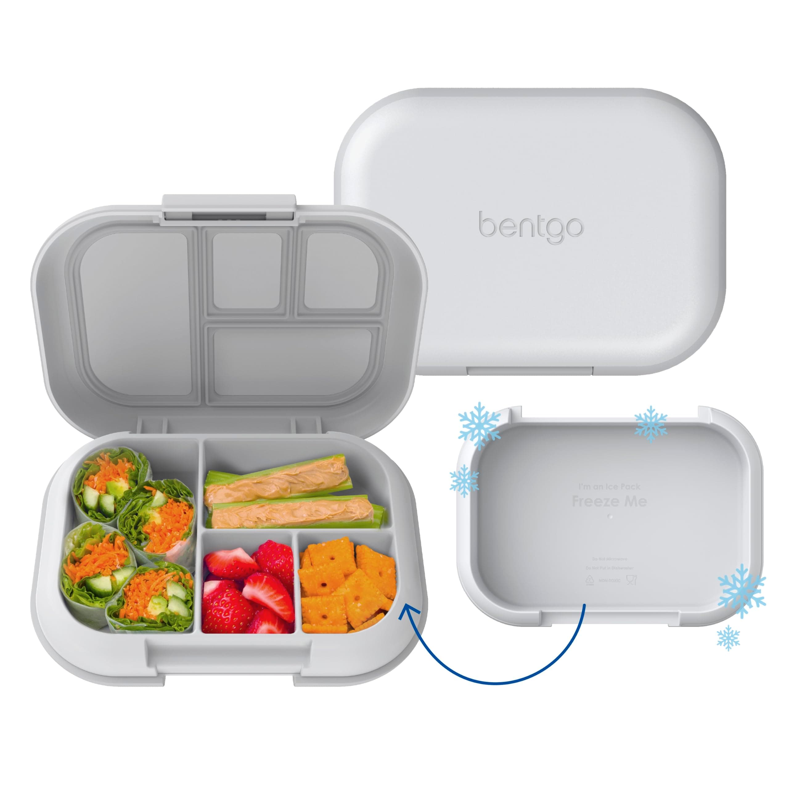 Kids Chill Lunch Box - Bento-Style Lunch Solution with 4 Compartments and Removable Ice Pack for Meals and Snacks On-the-Go - Leak-Proof, Dishwasher Safe, BPA-Free (Gray)