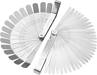Feeler Gauges Set, 32 Blades Tapered and 16 Blades Offset Feeler Gauge Set Stainless Steel, Dual Marked SAE and Metric Feeler Gauge for Spark Plug, Valve, Piston, Guitar