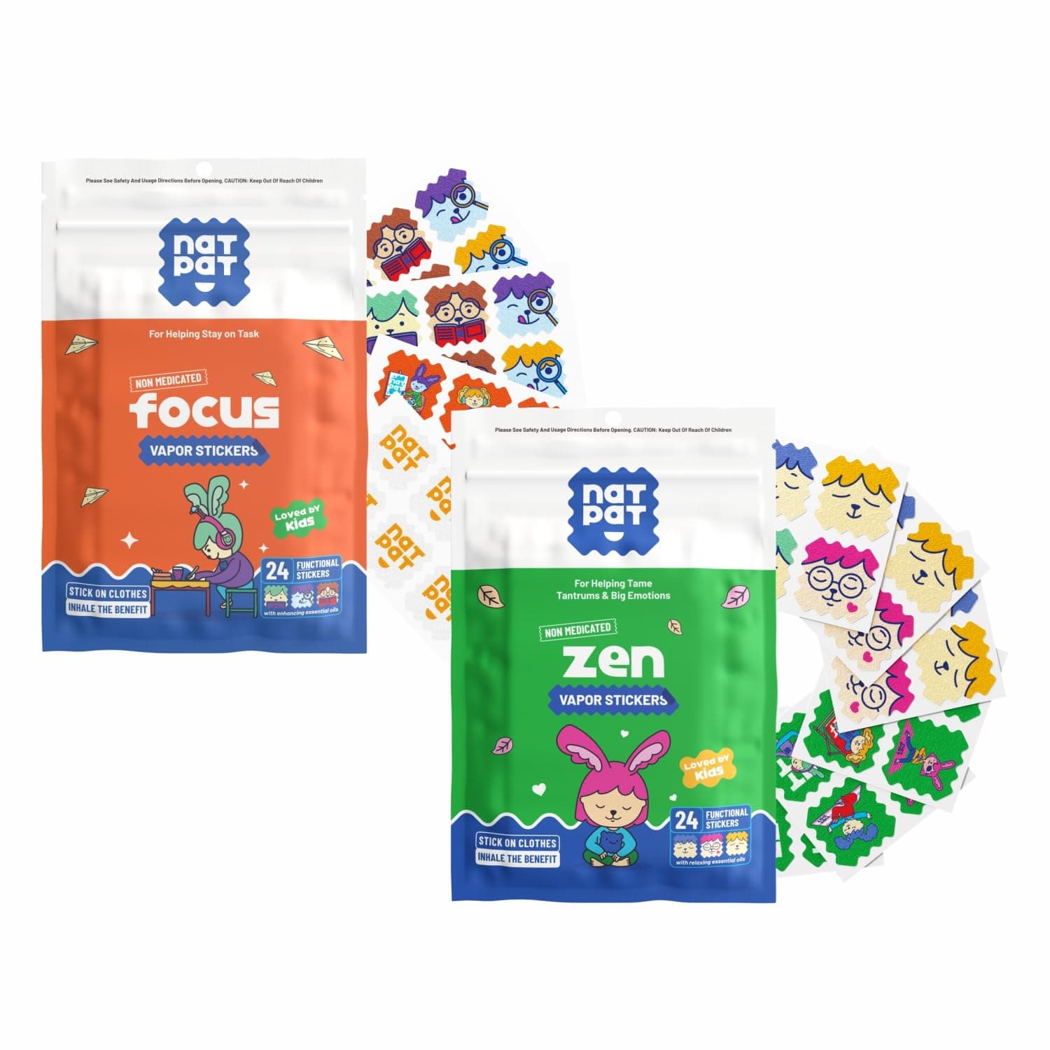 NATPAT FocusPatch (1 Pack) and ZenPatch (1 Pack) Bundle - 24 Focus Enhancing Stickers and 24 Calm Enhancing Stickers - Chemical Free, Natural Relief for Focus and Mood Support
