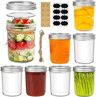 ComSaf 470 ml Preserving Jars with Screw Lids Pack of 8 Clear Glass Labels Jam Jars Perfect for Homemade Spices, Jelly, Jam Fermentation Jar Mason Jar with Lid