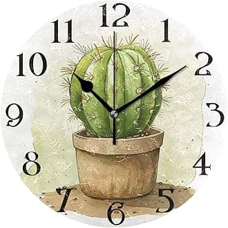 ALAZA Cactus Tropical Plant Wall Clock Silent Non Ticking Kitchen Clock 9.5 Inch Round Bathroom Clock Battery Operated Quartz Analog Decorative Desk Clock Living Room Decor