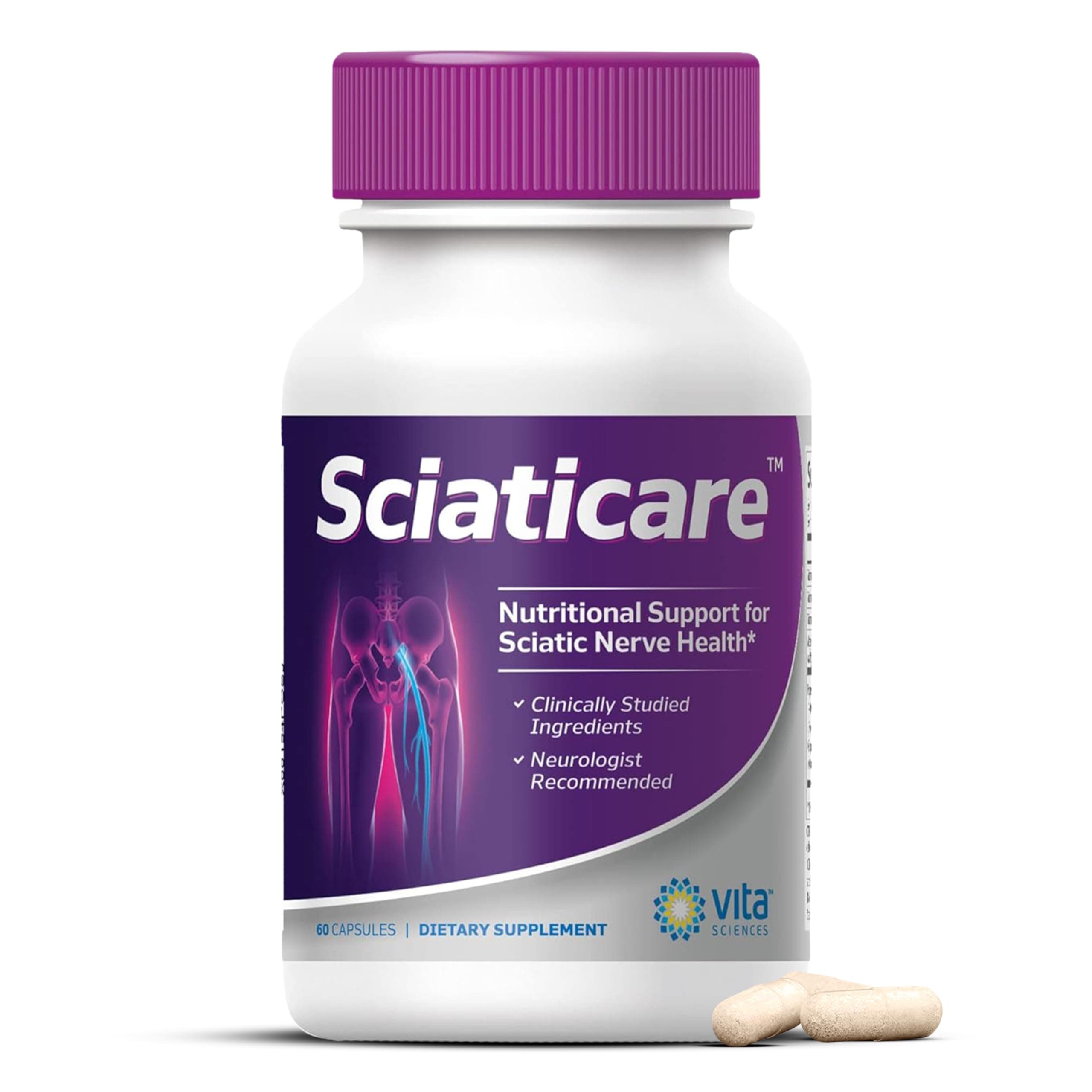 SCIATICARE Neurologist Recommended. Sciatica Pain Relief. Lower Lumbar Nerve Formula, Helps Soothe, Protect & Regenerate Nerves. Clinical Strength