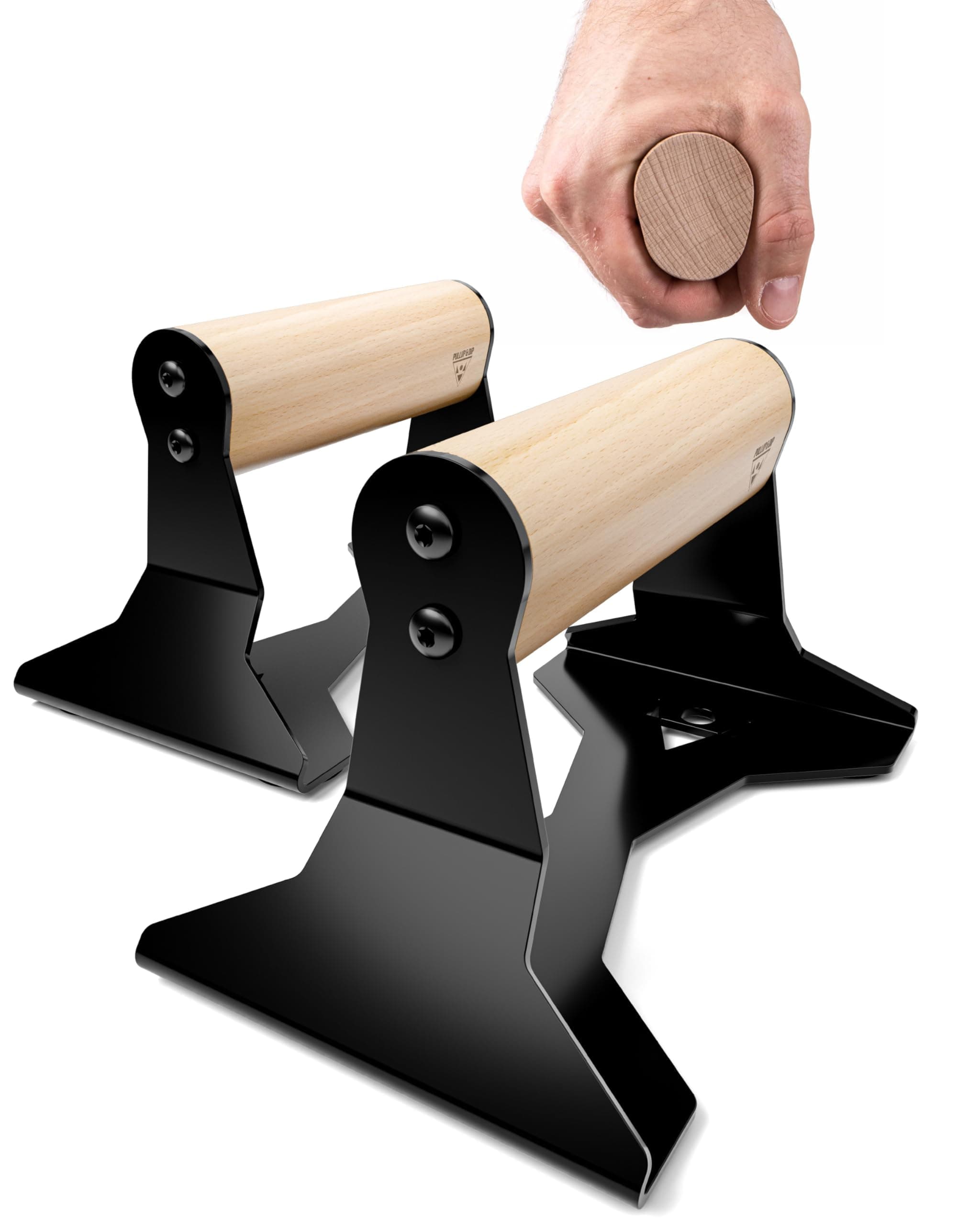 PULLUP & DIP Wooden Push Up Bars With Ergonomical Handle And Heavy-Duty Steel – Anti-Slip Push-Up Handles, Handstand Bars For Calisthenics and Fitness