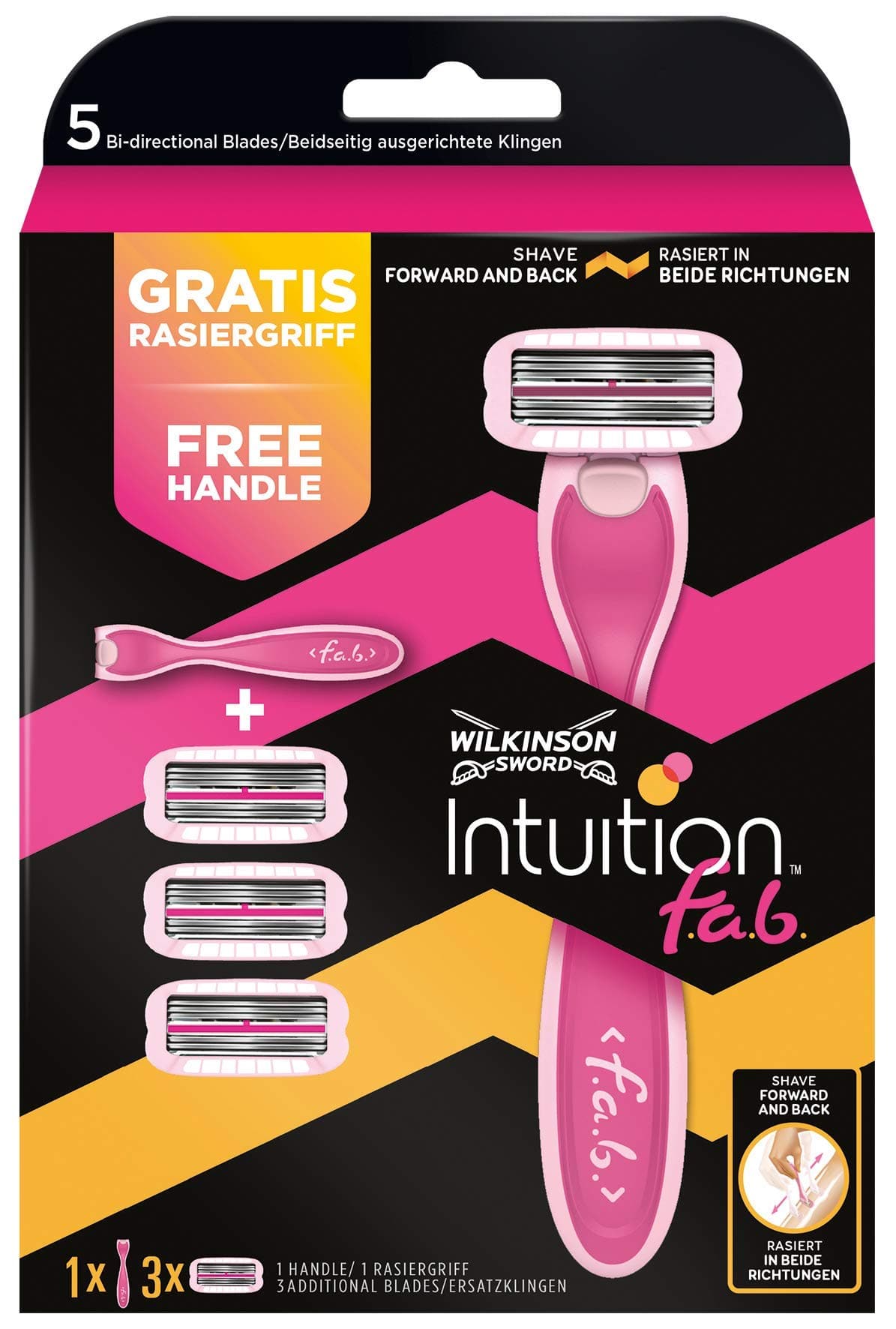 Wilkinson Sword Intuition F.a.b. Value Pack with 3 Free Blades and Shaver – Pack of 3)