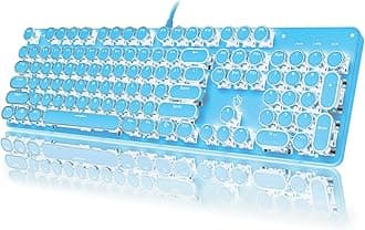 Typewriter Style Mechanical Gaming Keyboard White Backlit Wired with Blue Switch Retro Round Keycap 104 Keys Keyboard (Blue)