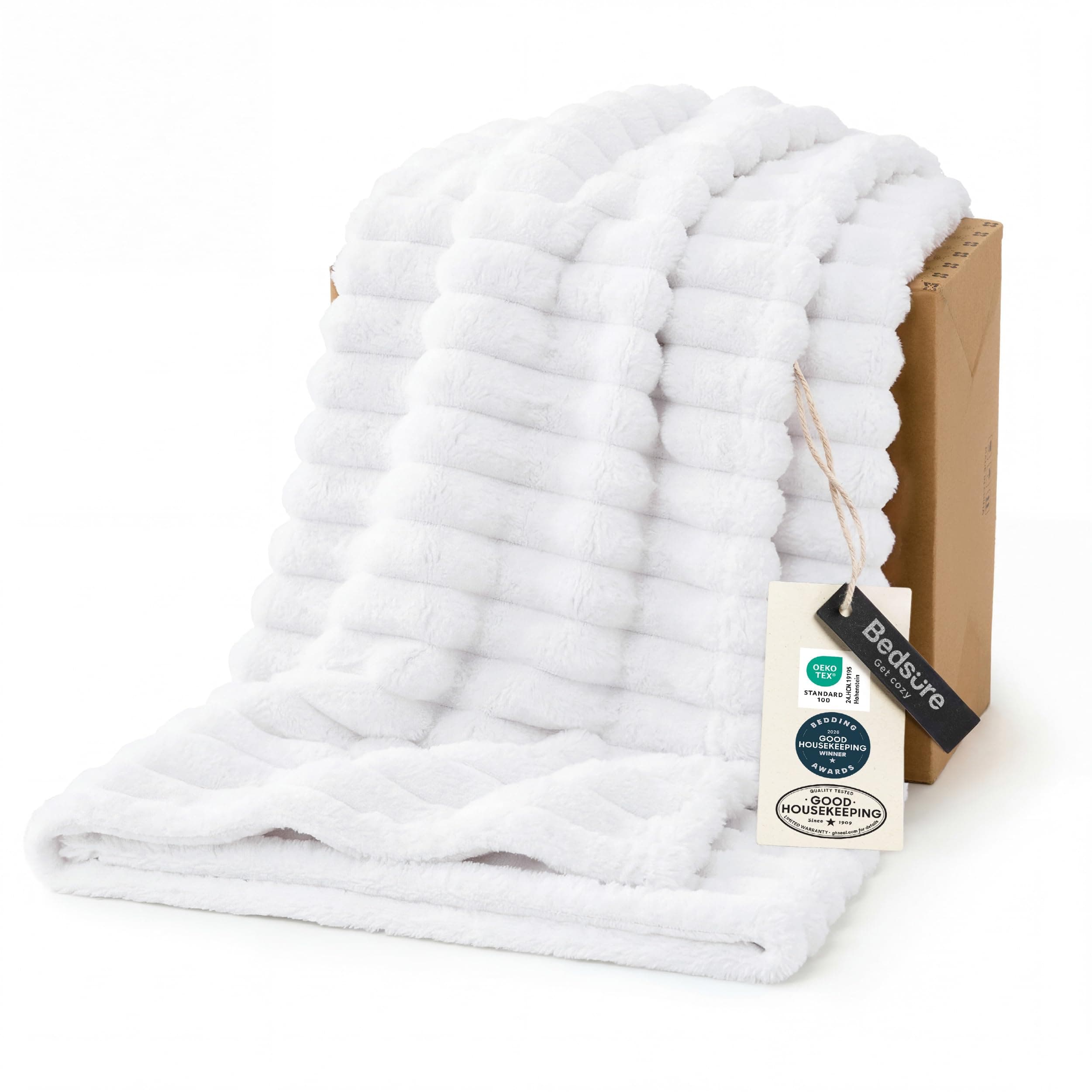 Bedsure GentleSoft Bright White Throw Blanket for Couch - Cozy Soft Blankets for Women, Cute Small Throws for Girls, 50x60 Inches