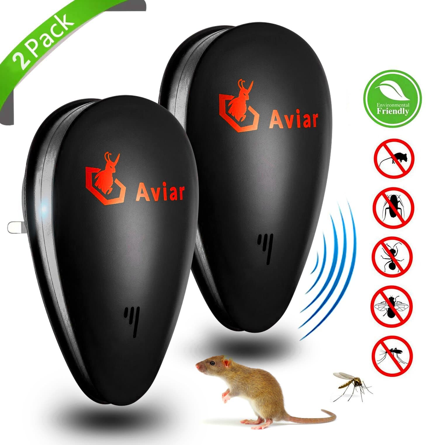 Aviar Ultrasonic Pest Repeller - 2 Pack Pest Control Plug Indoor/Outdoor Use - Easy to Use Mouse and Mosquito Repellent - for All types of Insect - Spiders, Ants, Cockroach, Flies - Child & Pet Safe