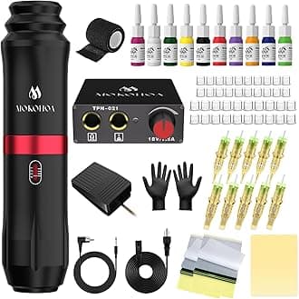 Tattoo Gun Kit Complete Tattoo Kit, Tattoo Machine Kit for Beginners, Rotary Tattoo Pen Kit,10 Pro Tattoo Cartridge Needles,10 Ink Color Set for Tattoo Supplies (Black)